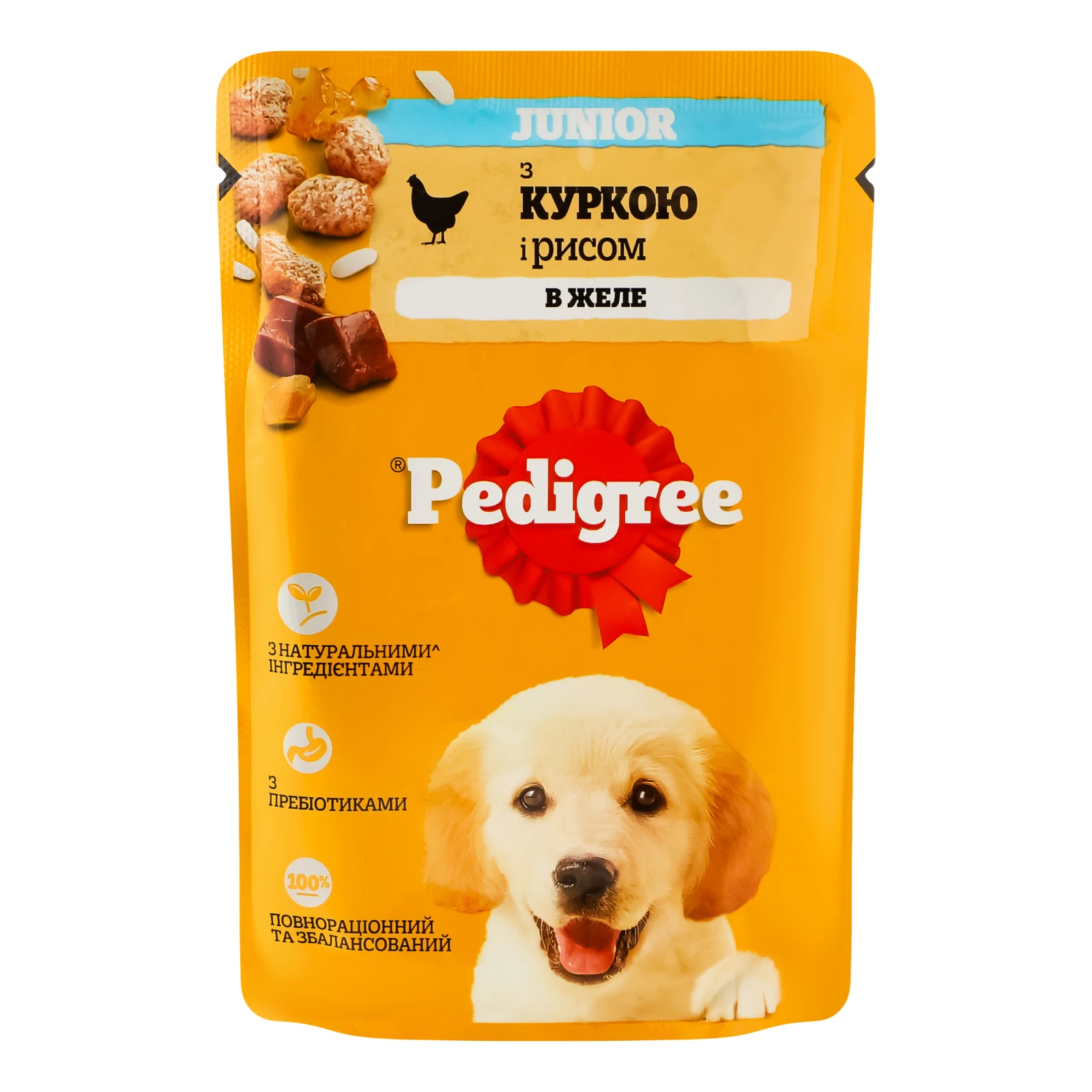 Корм для собак Pedigree Junior консервований повнораціонний для цуценят з куркою та рисом в желе 100г Фото №:1