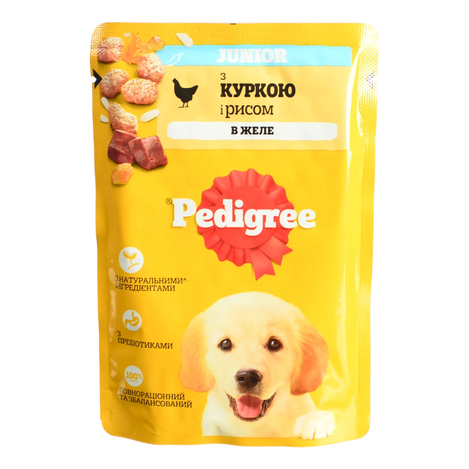 Корм консервований Pedigree Junior З куркою в желе повнораціонний для цуценят 100г Фото навігації №:1