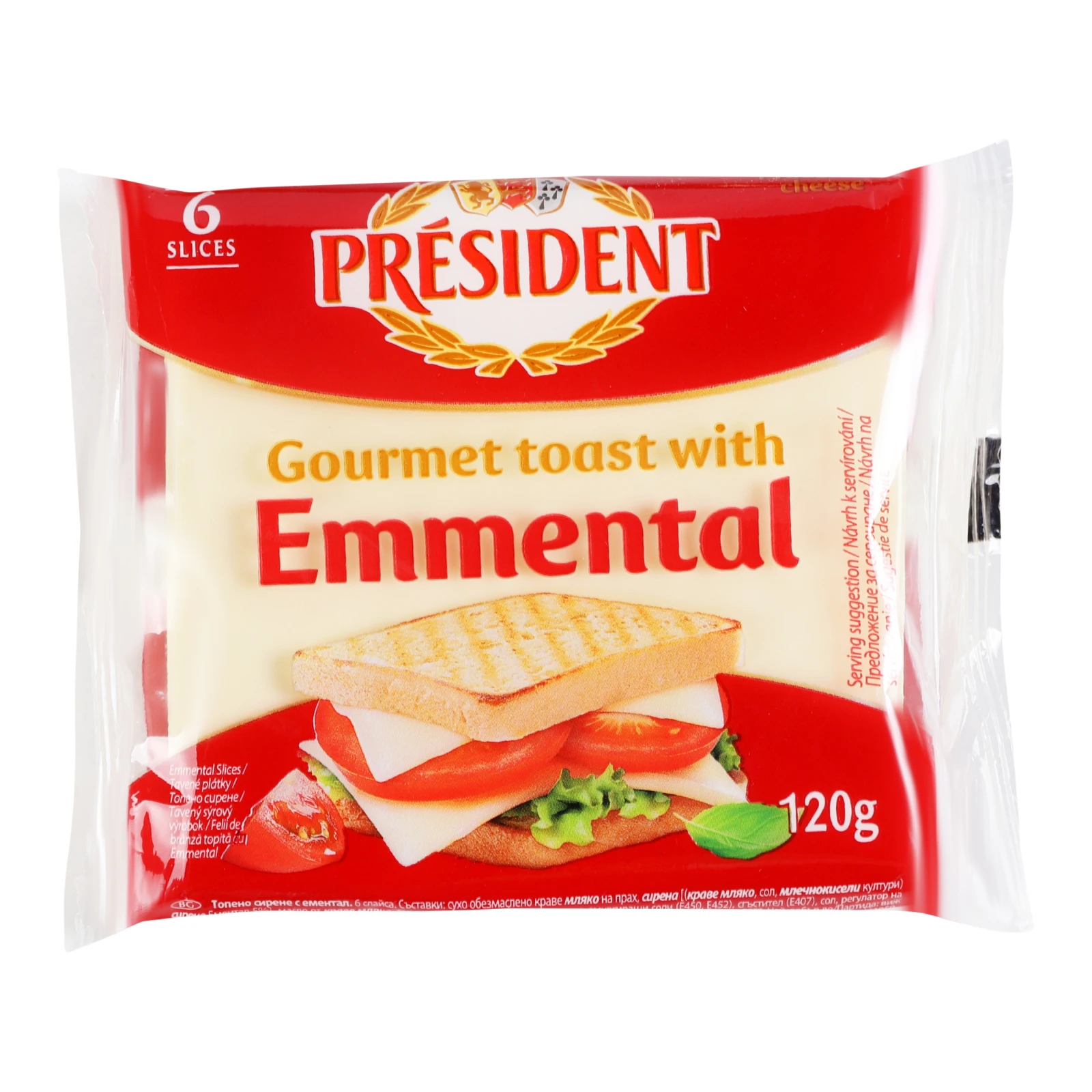 Сир плавлений President з Емменталь для тостів у скибках 40% 6*20г/уп Фото №:1
