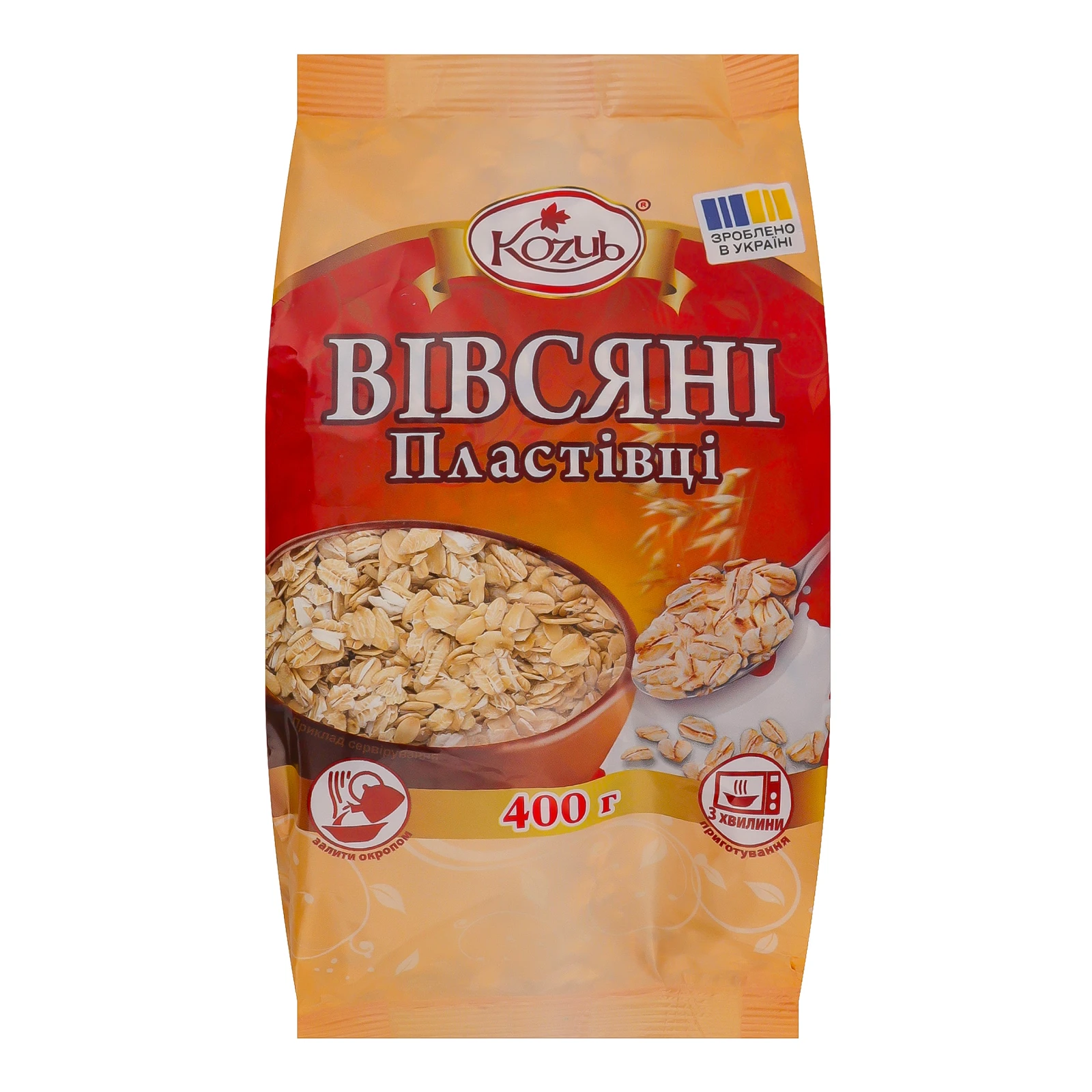 Пластівці Kozub вівсяні миттєвого приготування 400г Фото №:1