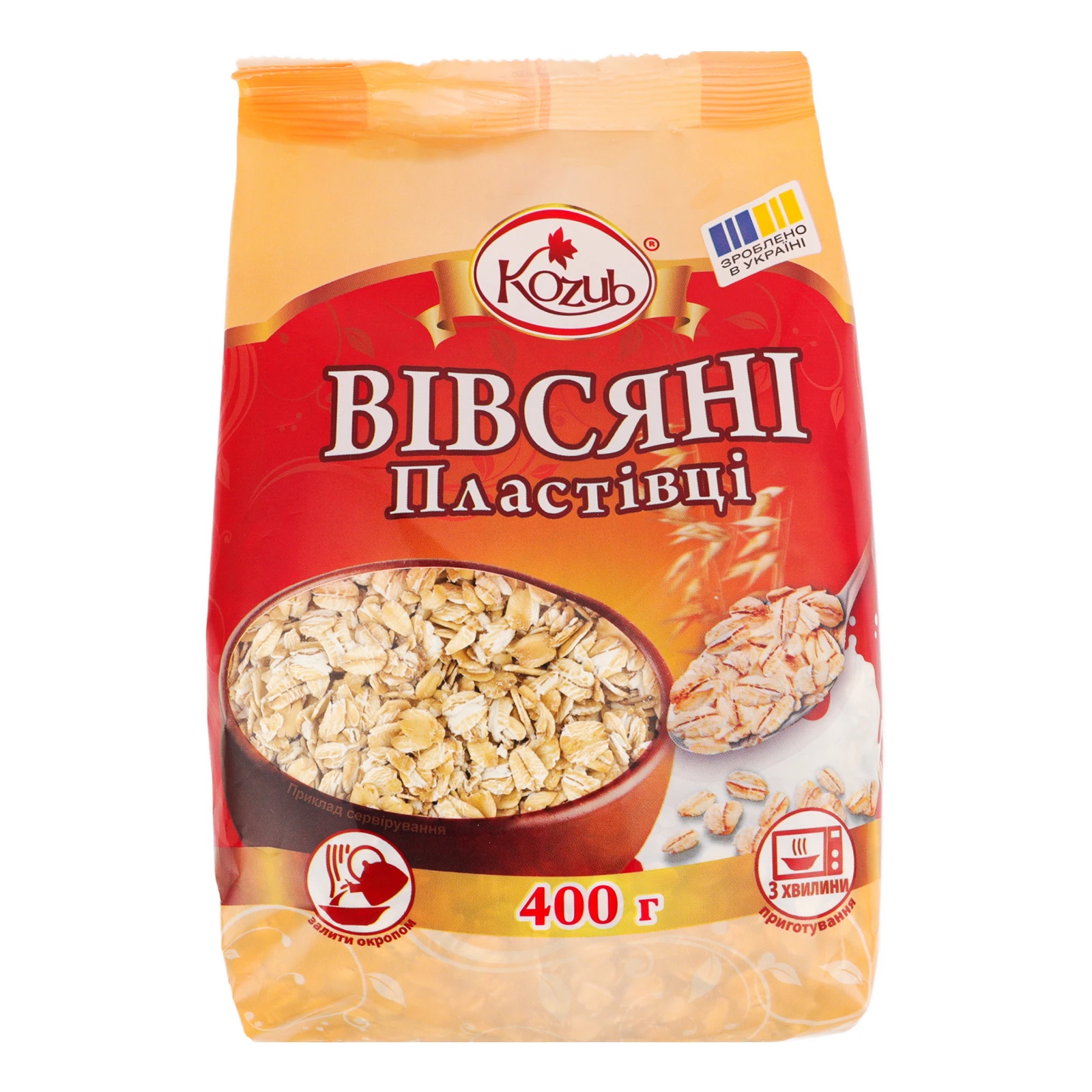 Пластівці Kozub вівсяні миттєвого приготування 400г Фото №:1