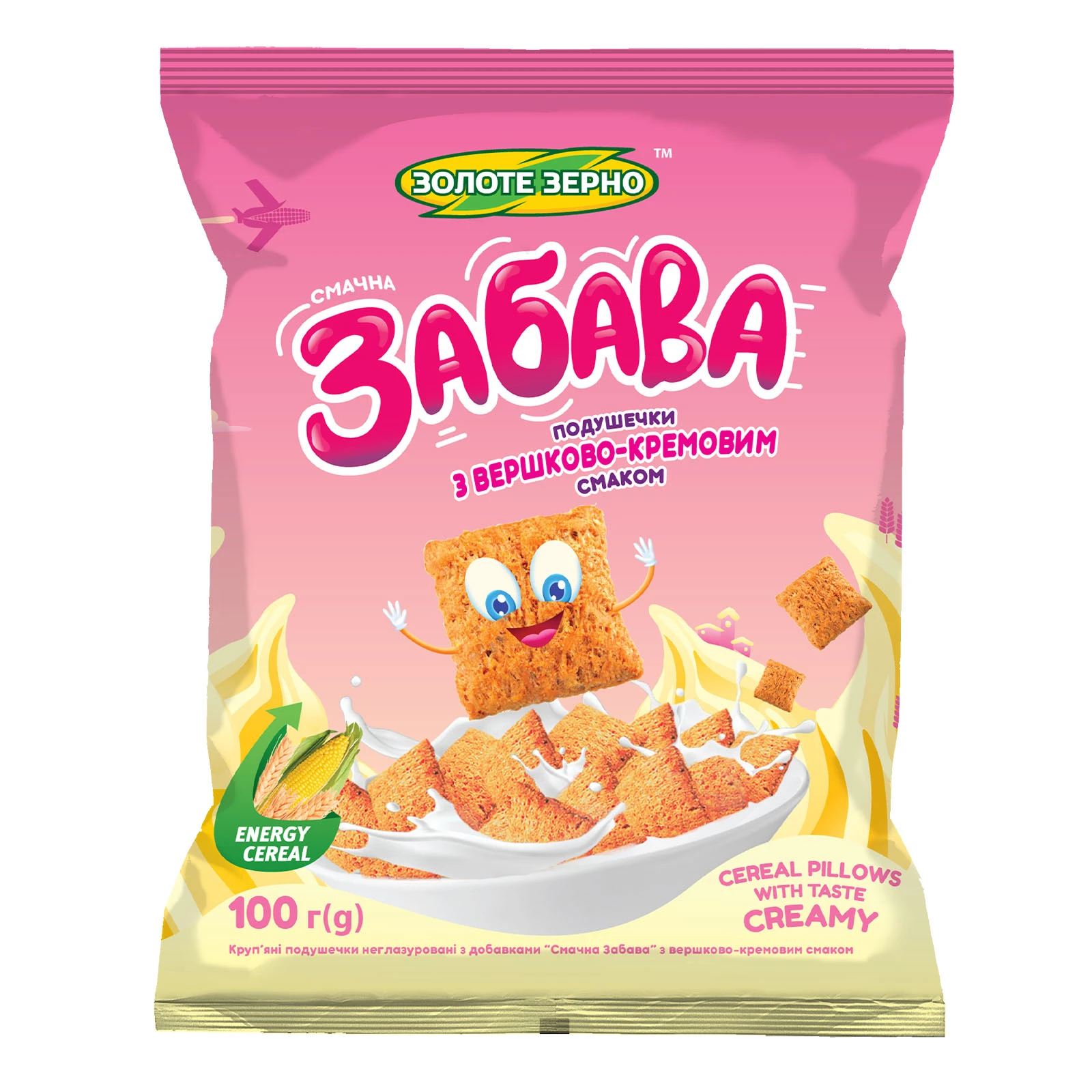 Сухий сніданок Золоте зерно 100г подушечки Забава вершковий крем Фото №:1