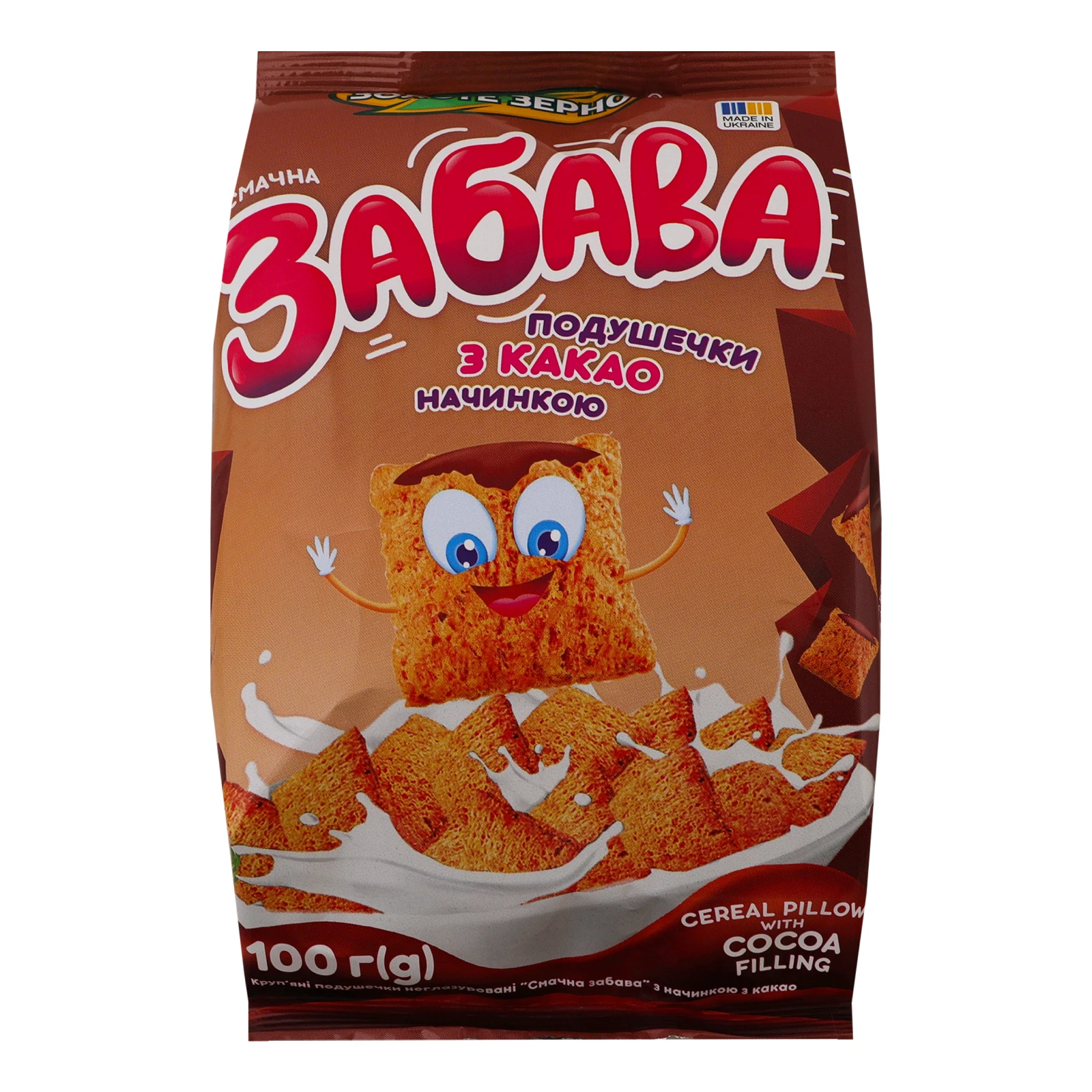 Сніданок сухий Золоте Зерно Смачна забава подушечки круп'яні з начинкою з какао 100г Фото №:1