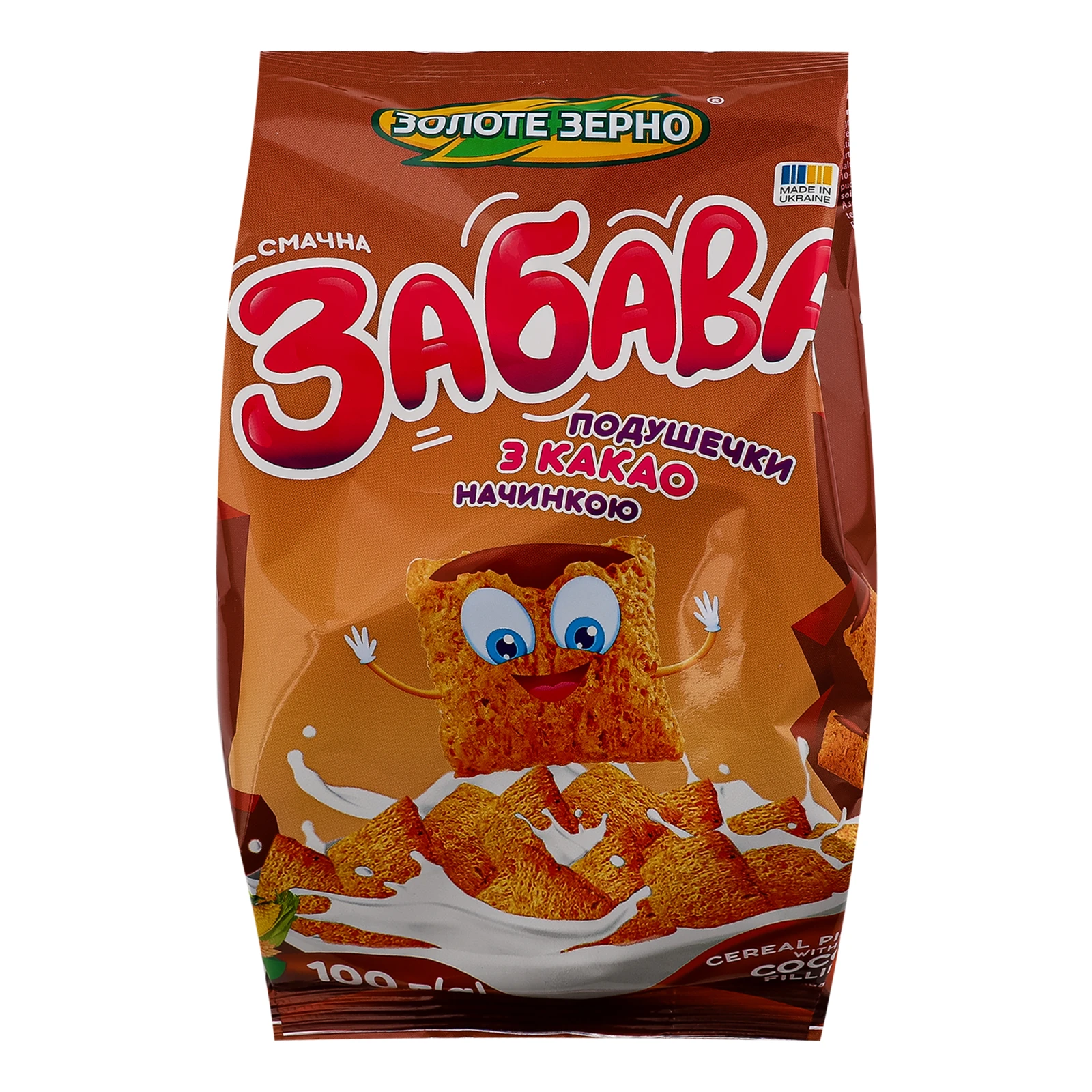 Сніданок сухий Золоте Зерно Смачна забава подушечки круп'яні неглазуровані з начинкою з какао 100г Фото №:1