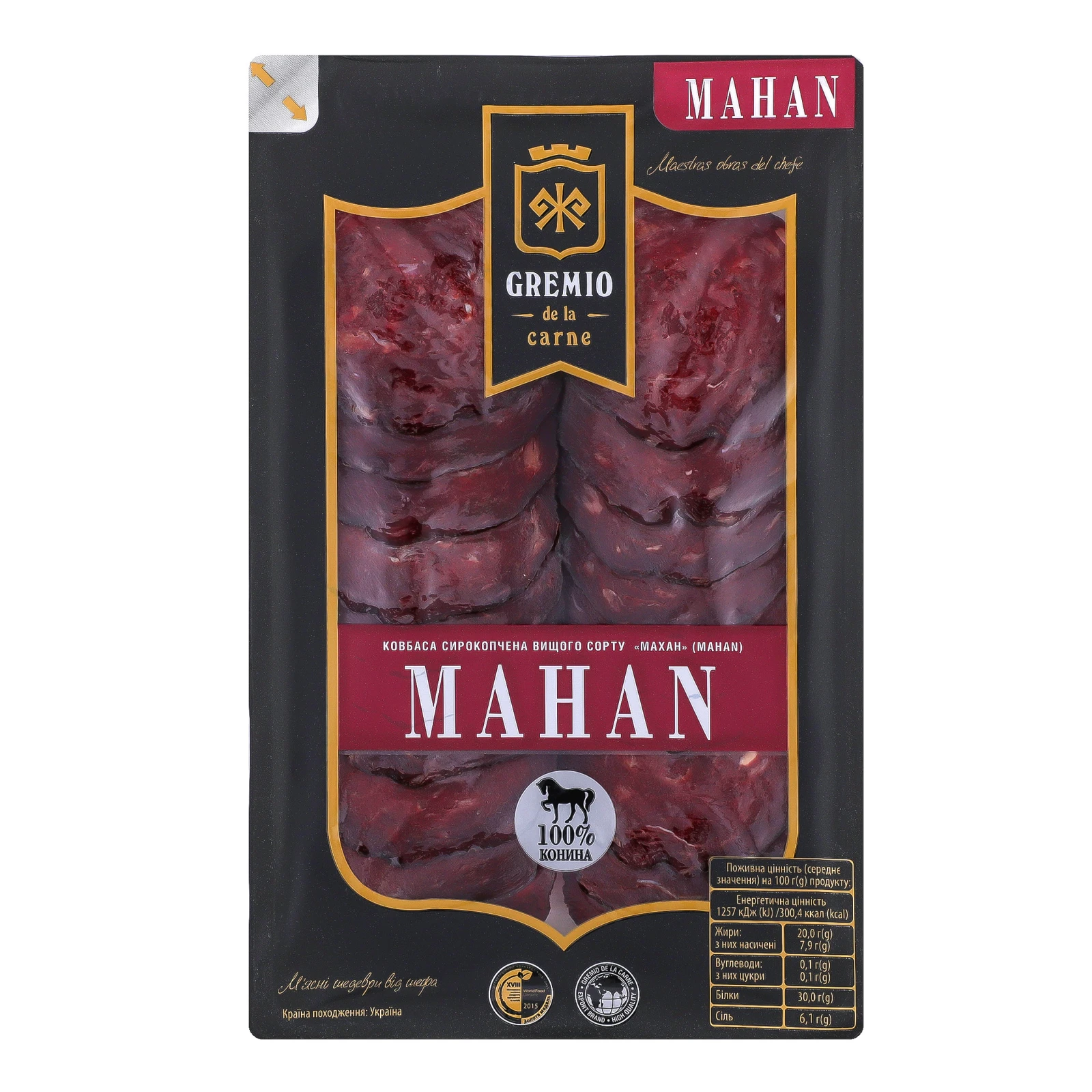 Ковбаса Gremio de la carne Махан сирокопчена вищий сорт нарізка 75г