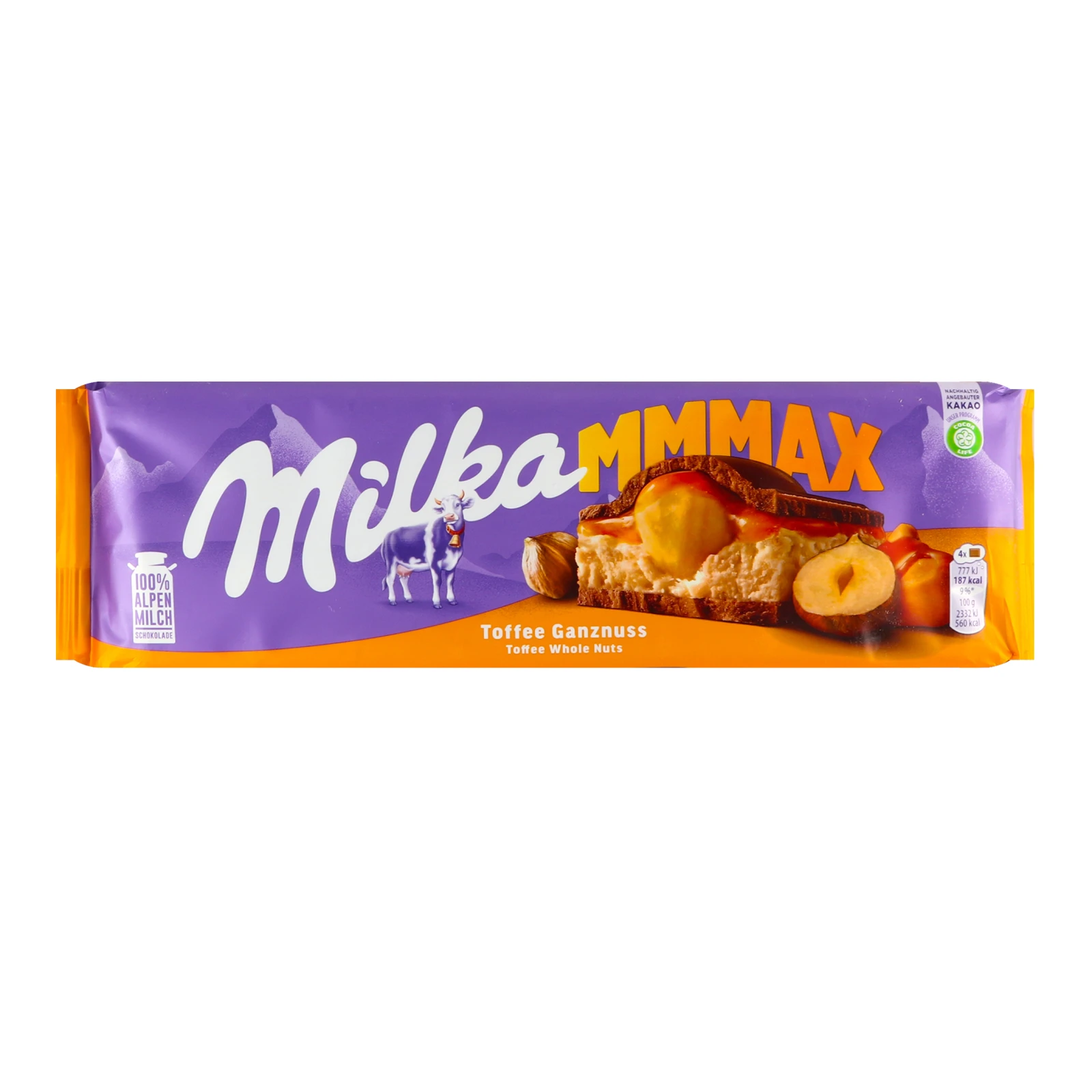 Шоколад Milka Mmmax молочний з цілими лісовими горіхами молочною та карамельною начинкою 300г Фото №:1