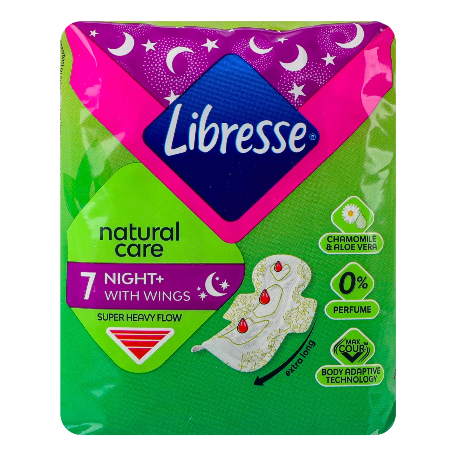 Прокладки гігієнічні Libresse Natural Care Night+ з екстрактом алое вера та ромашки 7шт/уп Фото №:1