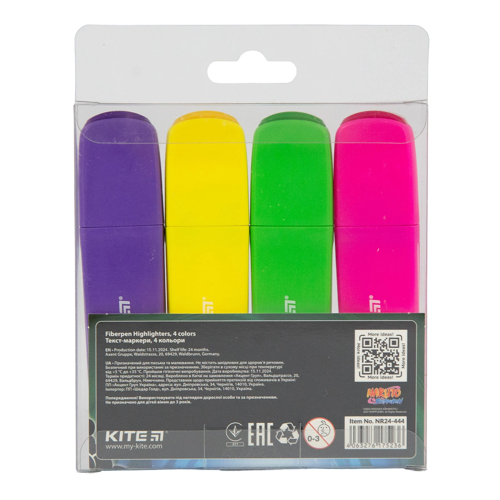 Набір Kite маркерів Highlighter 4кольори Naruto Фото №:2