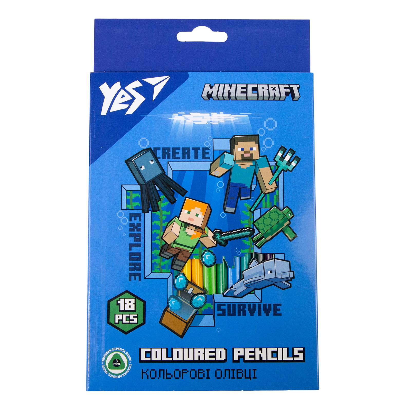 Олівці Yes кольорові 18шт Minecraft Фото №:1