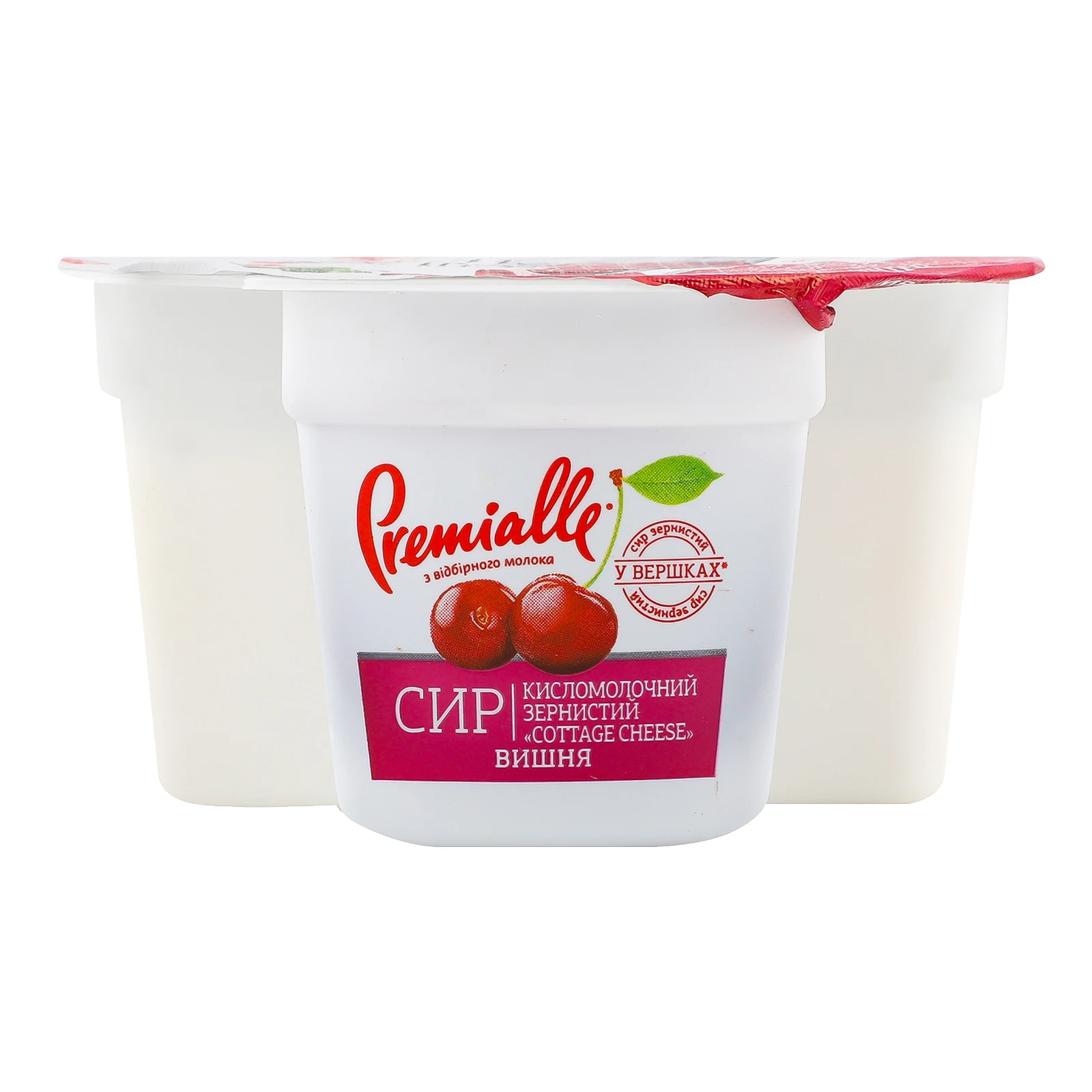 Сир кисломолочний Premialle Cottage cheess зернистий Вишня 7% 150г Фото №:1