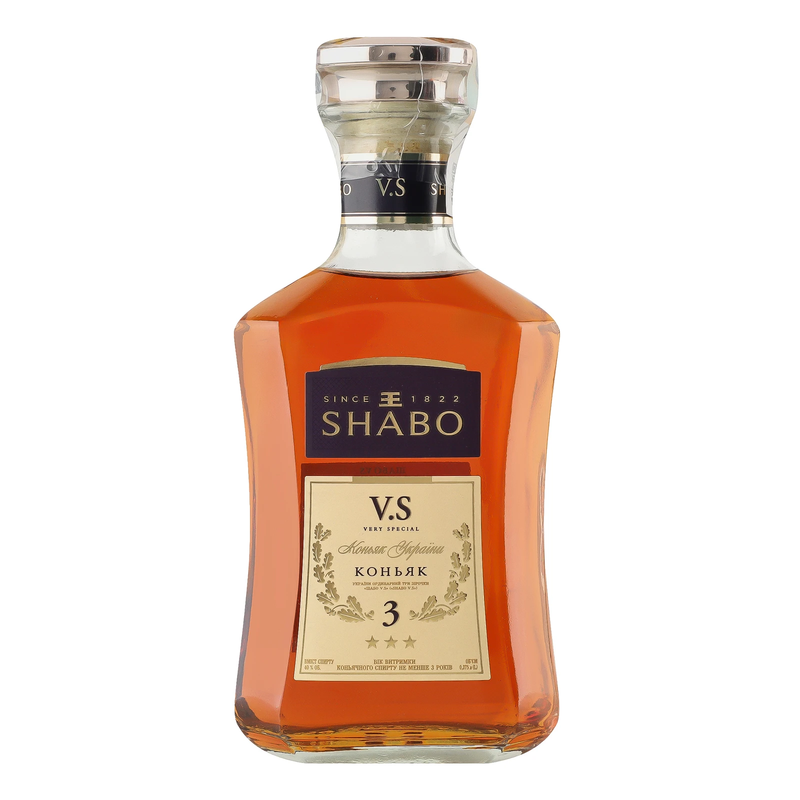 Коньяк Shabo VS 3 зірки 40% 0.375л Фото №:1