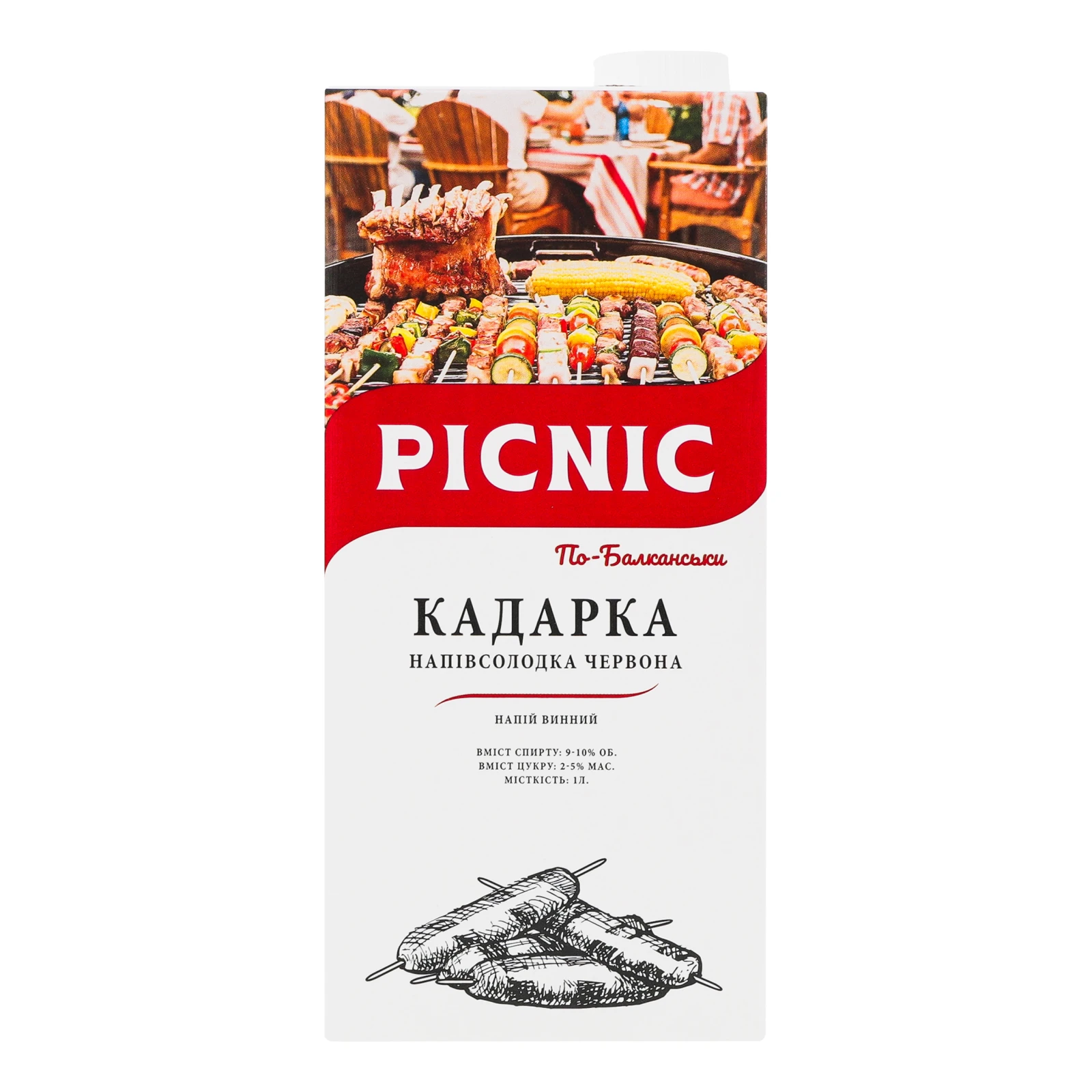 Напій винний Picnic По-балканськи Кадарка червоний напівсолодкий зі смаком сливи 9-10% 1л Фото №:1