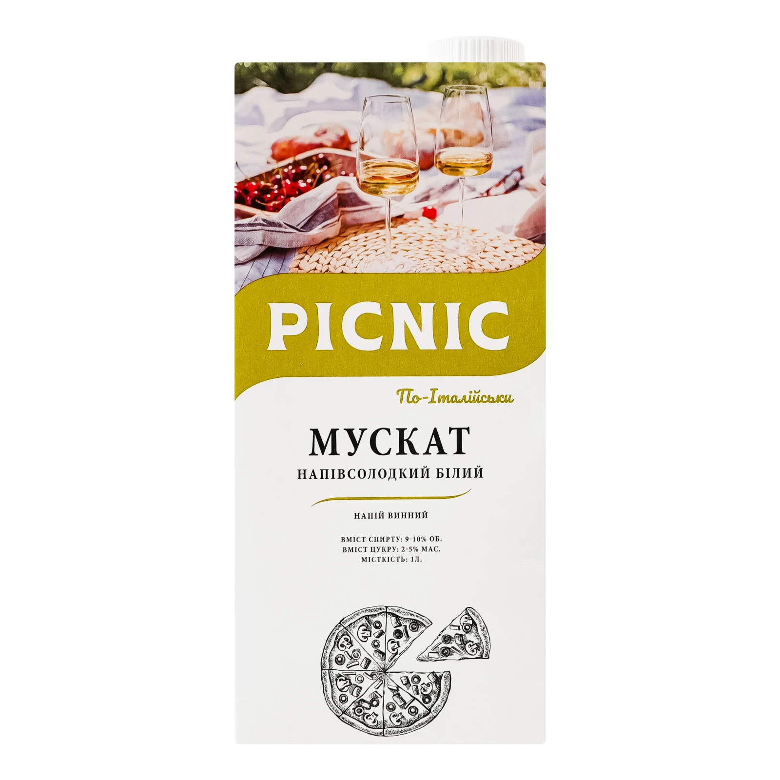 Напій винний Picnic По-Італійськи Мускат білий напівсолодкий 9-10% 1л Фото №:1