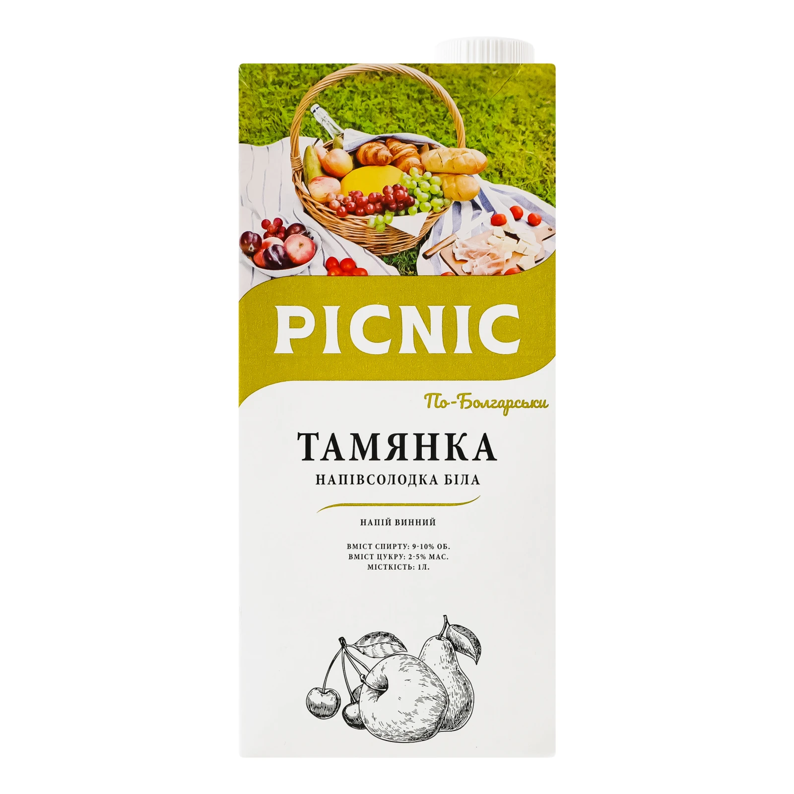 Напій винний Picnic По-Болгарськи Тамянка білий напівсолодкий 9-10% 1л Фото №:1