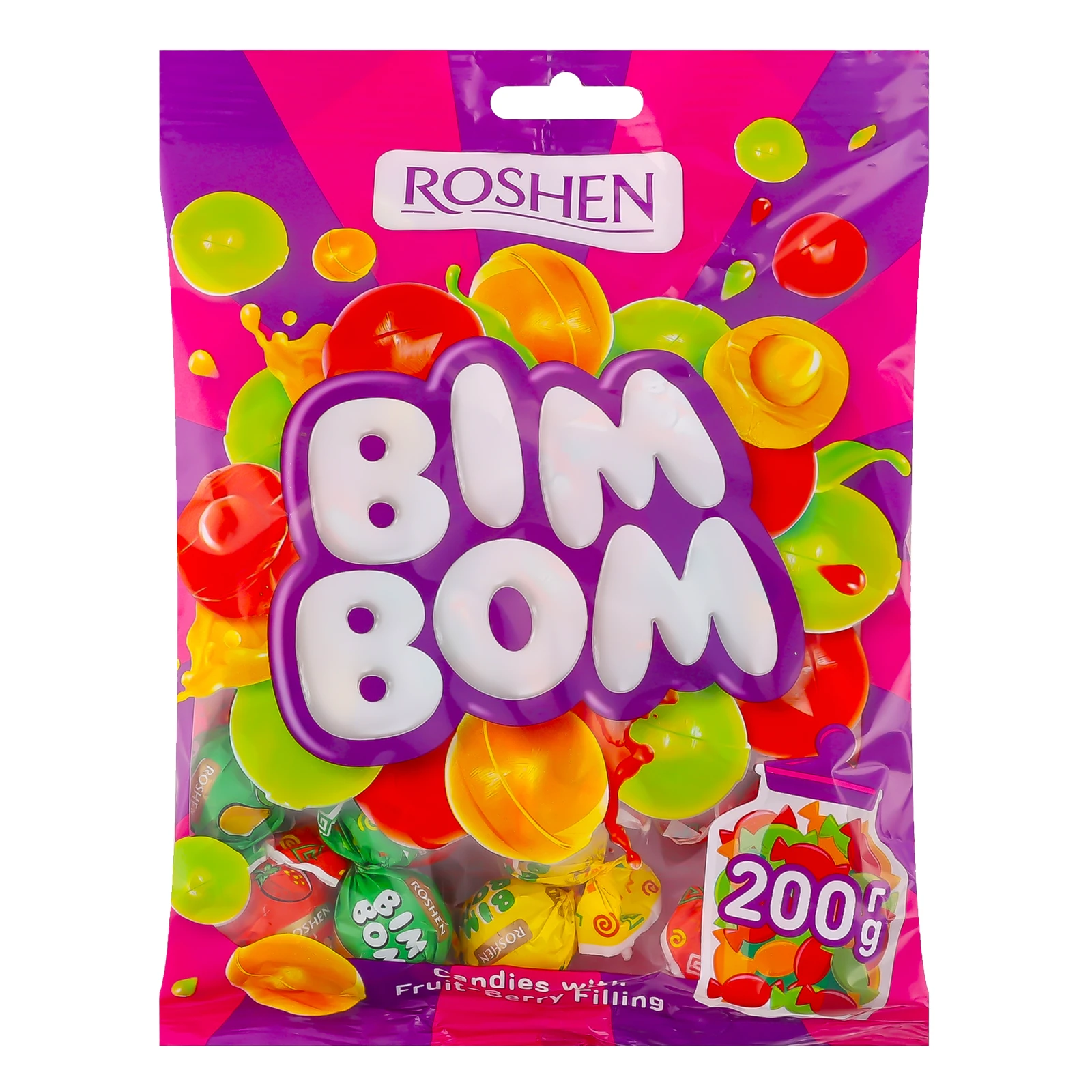 Карамель Roshen Bim Bom з фруктово-ягідною начинкою 200г