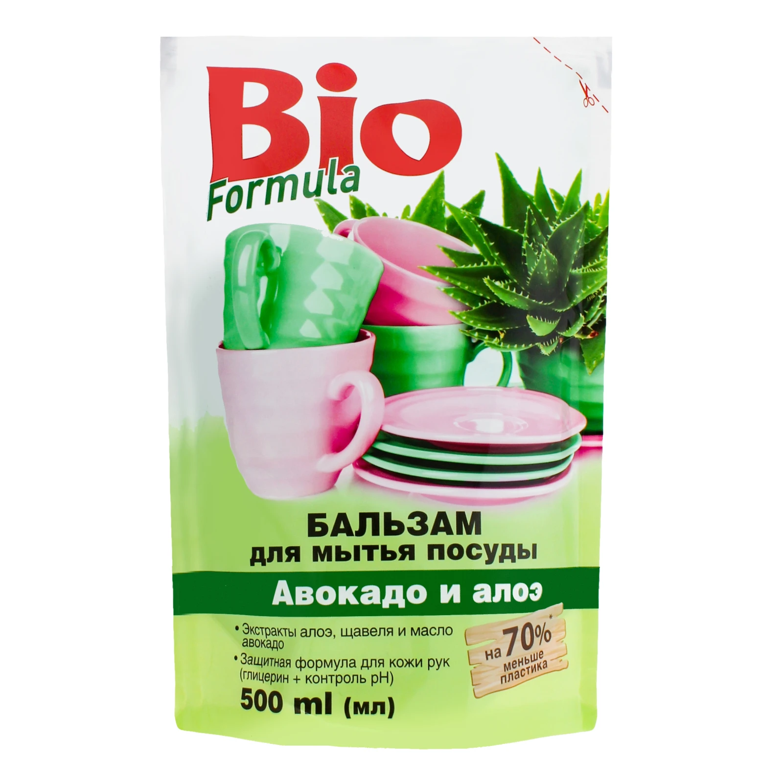 Бальзам Bio Formula 500мл для миття посуду Авокадо і алое дой-пак Фото №:1