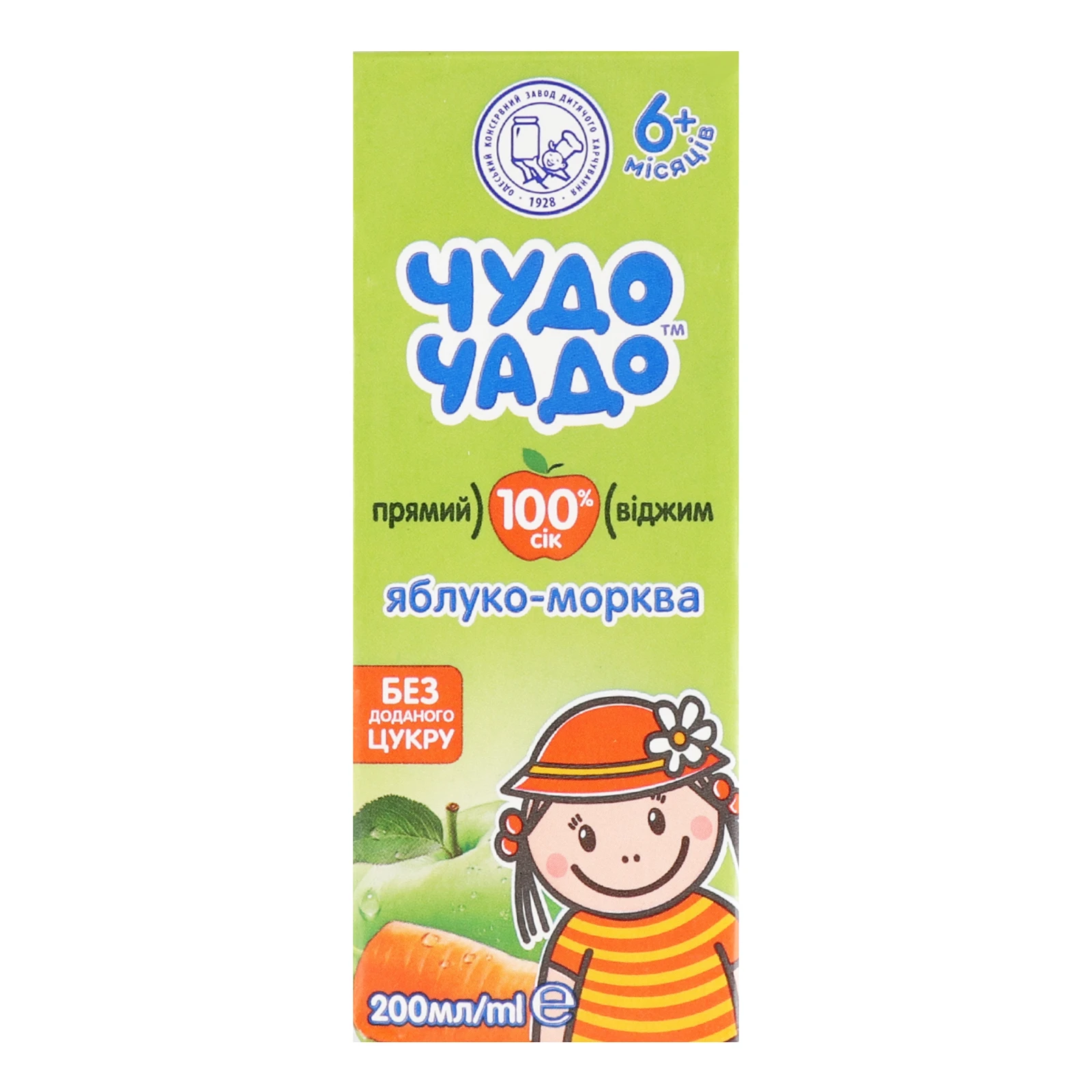Сік Чудо-Чадо неосвітлений Яблуко-Морква для дітей від 6-ти місяців 200мл Фото №:1