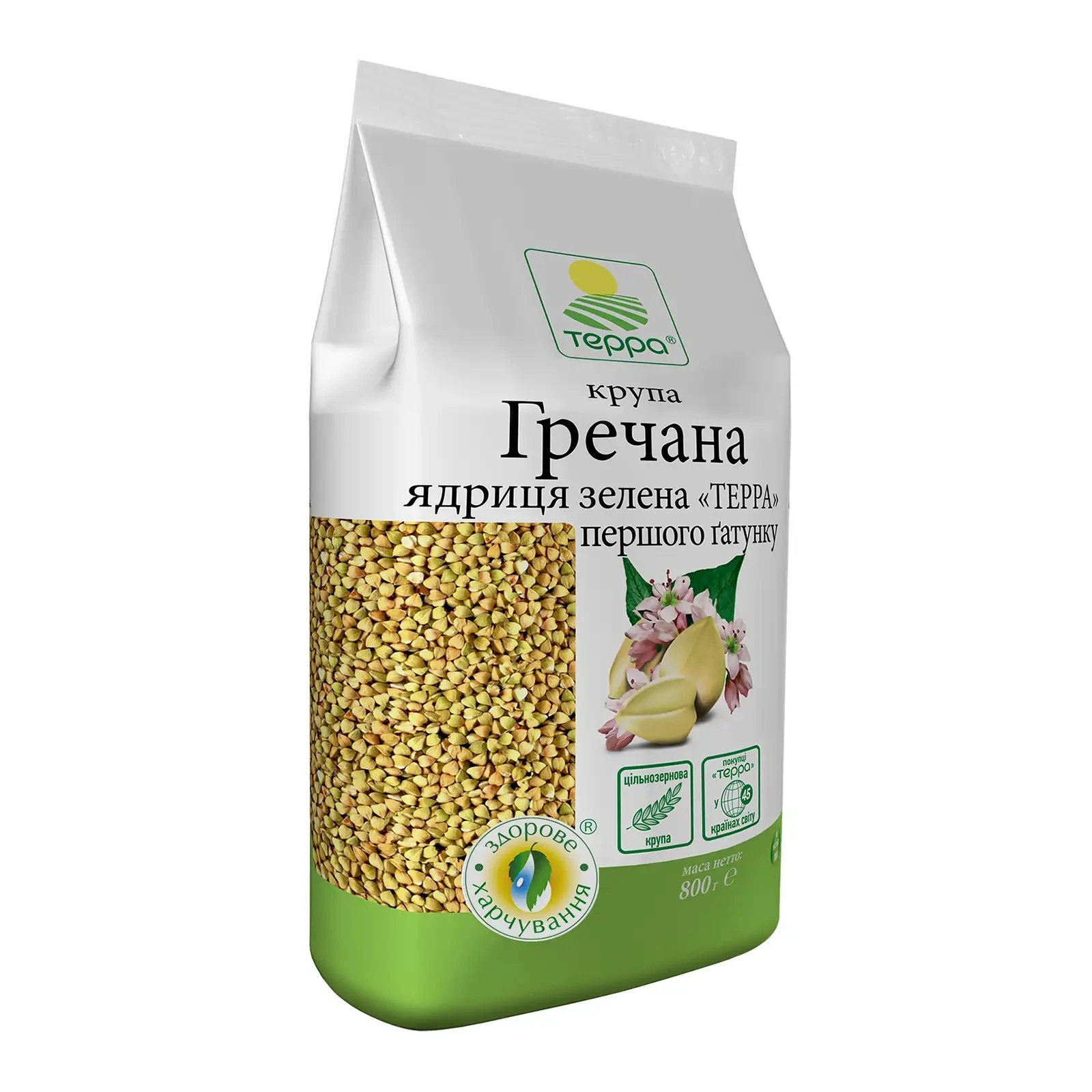 Крупа Терра гречана ядриця зелена першого гатунку 800г Фото №:1