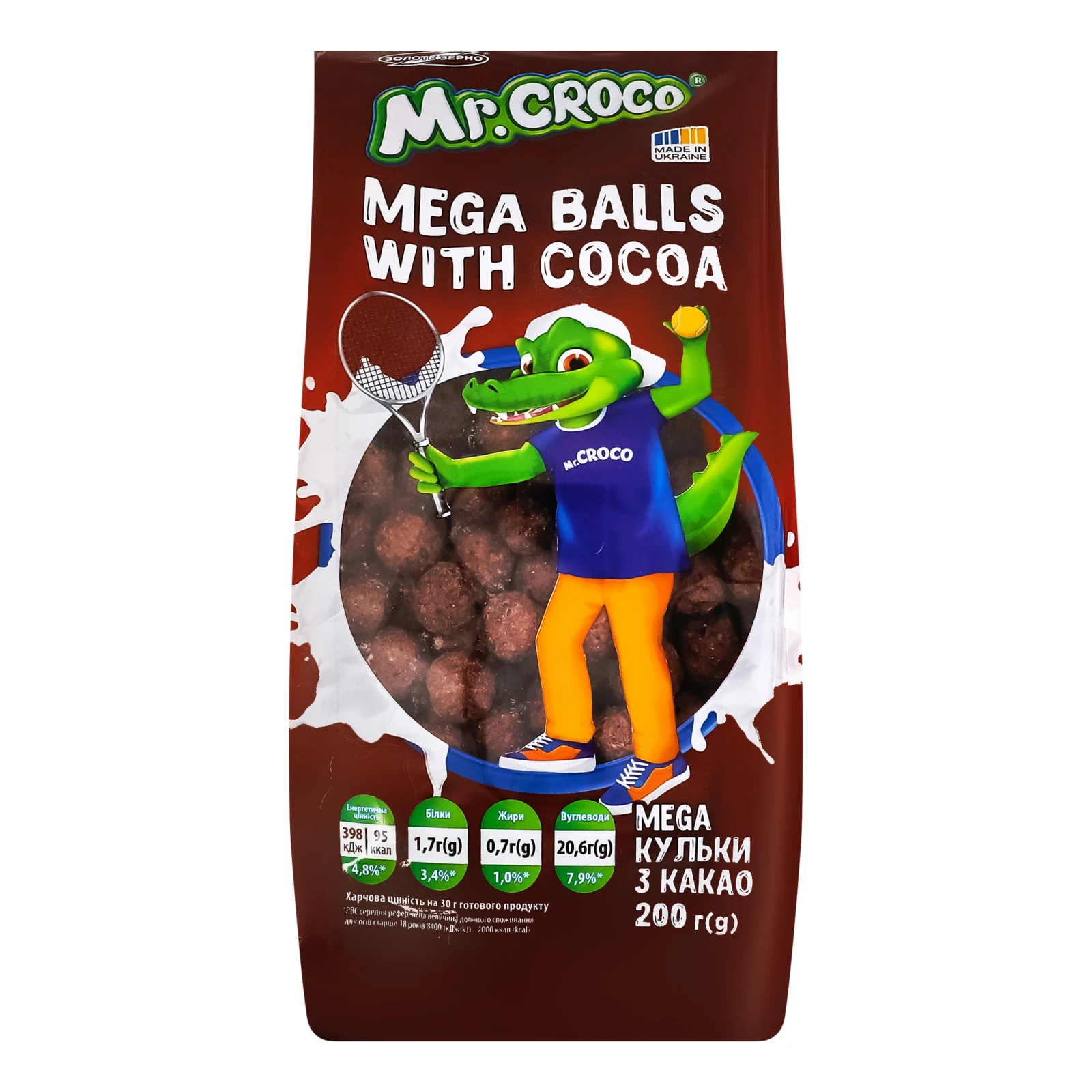 Сніданок сухий Mr. Croco Mega кульки глазуровані цукровою глазур'ю з какао 200г