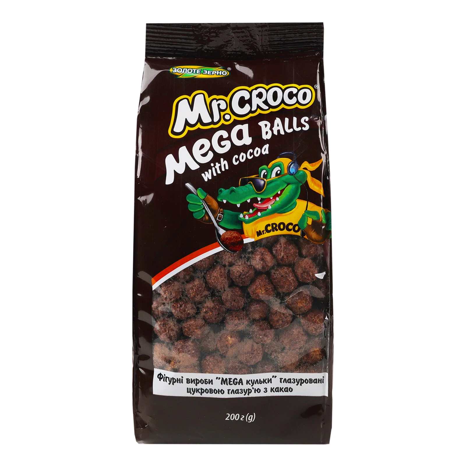 Сніданок сухий Mr. Croco Mega кульки глазуровані цукровою глазур'ю з какао 200г Фото №:1