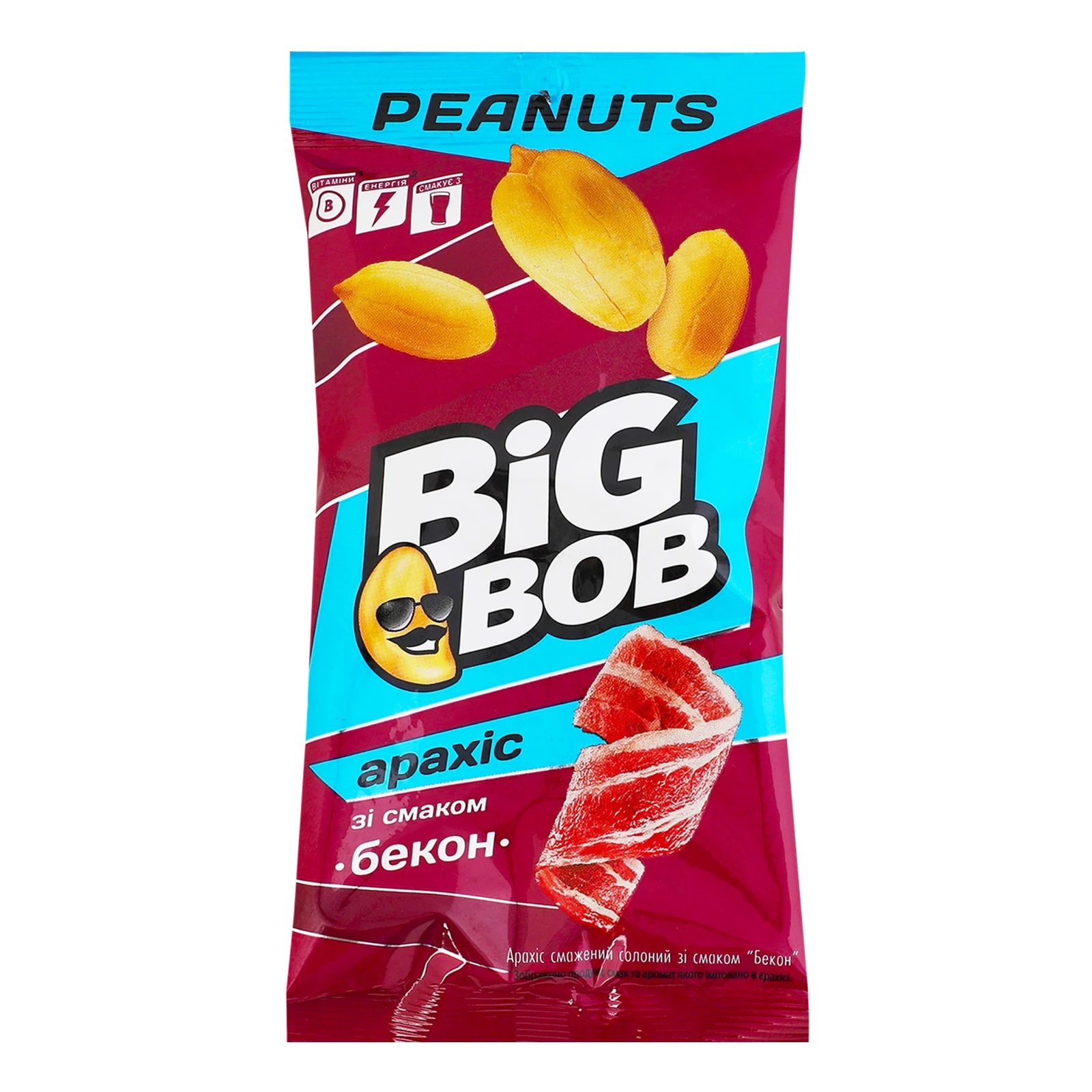Арахіс Big Bob смажений солоний зі смаком Бекон 60г Фото №:1