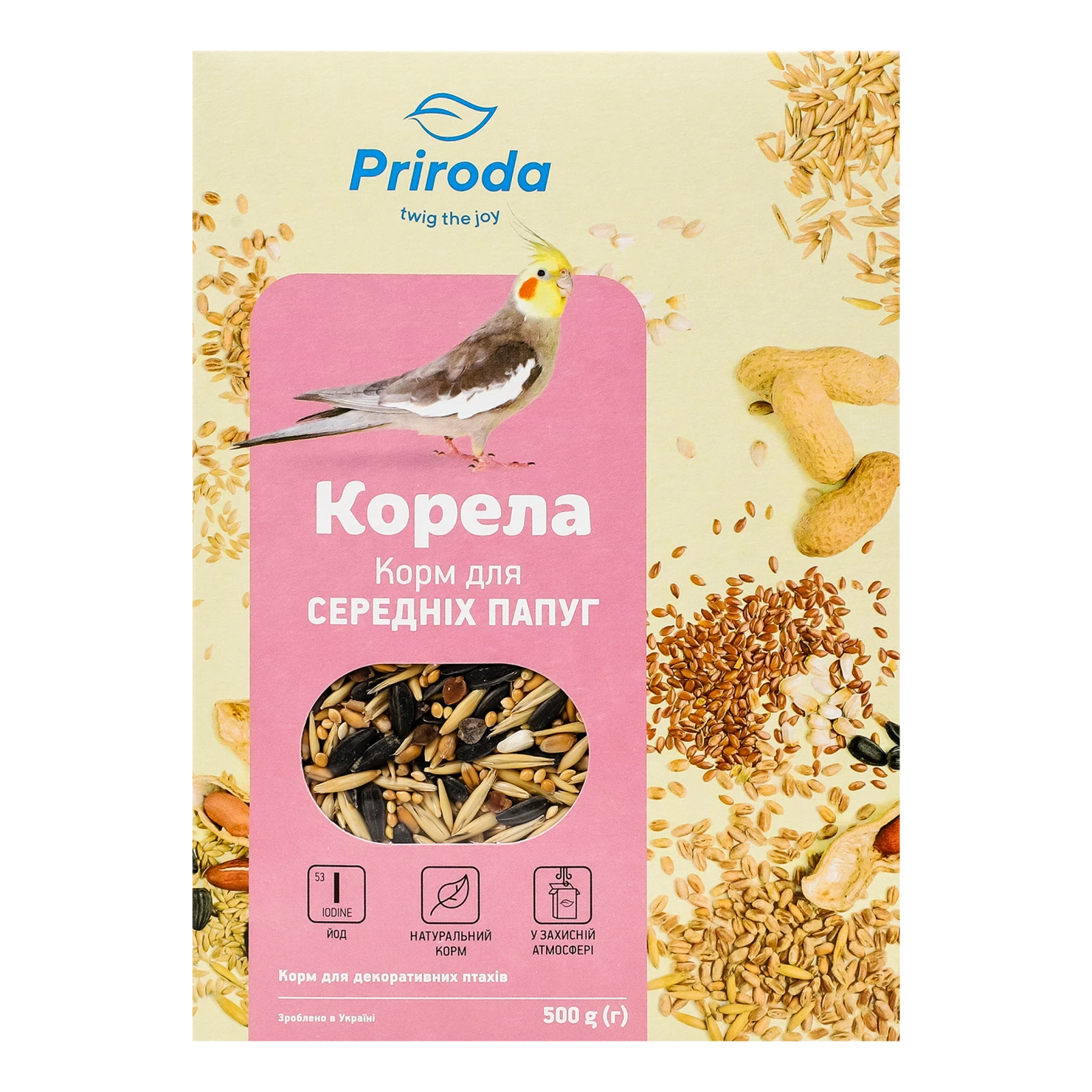 Корм для птахів Природа Корела Йод для середніх папуг 500г
