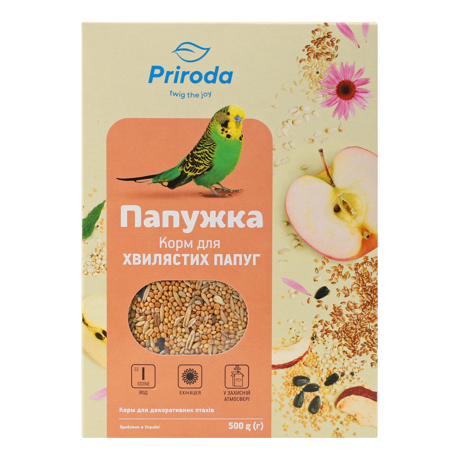 Корм для птахів Природа Папужка Йод+ехінацея для хвилястих папуг 500г Фото №:1