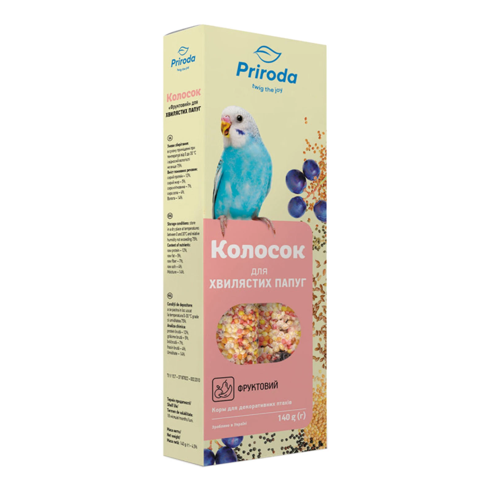 Корм для птахів Природа Колосок для хвилястих папуг фруктовий 140г Фото №:1