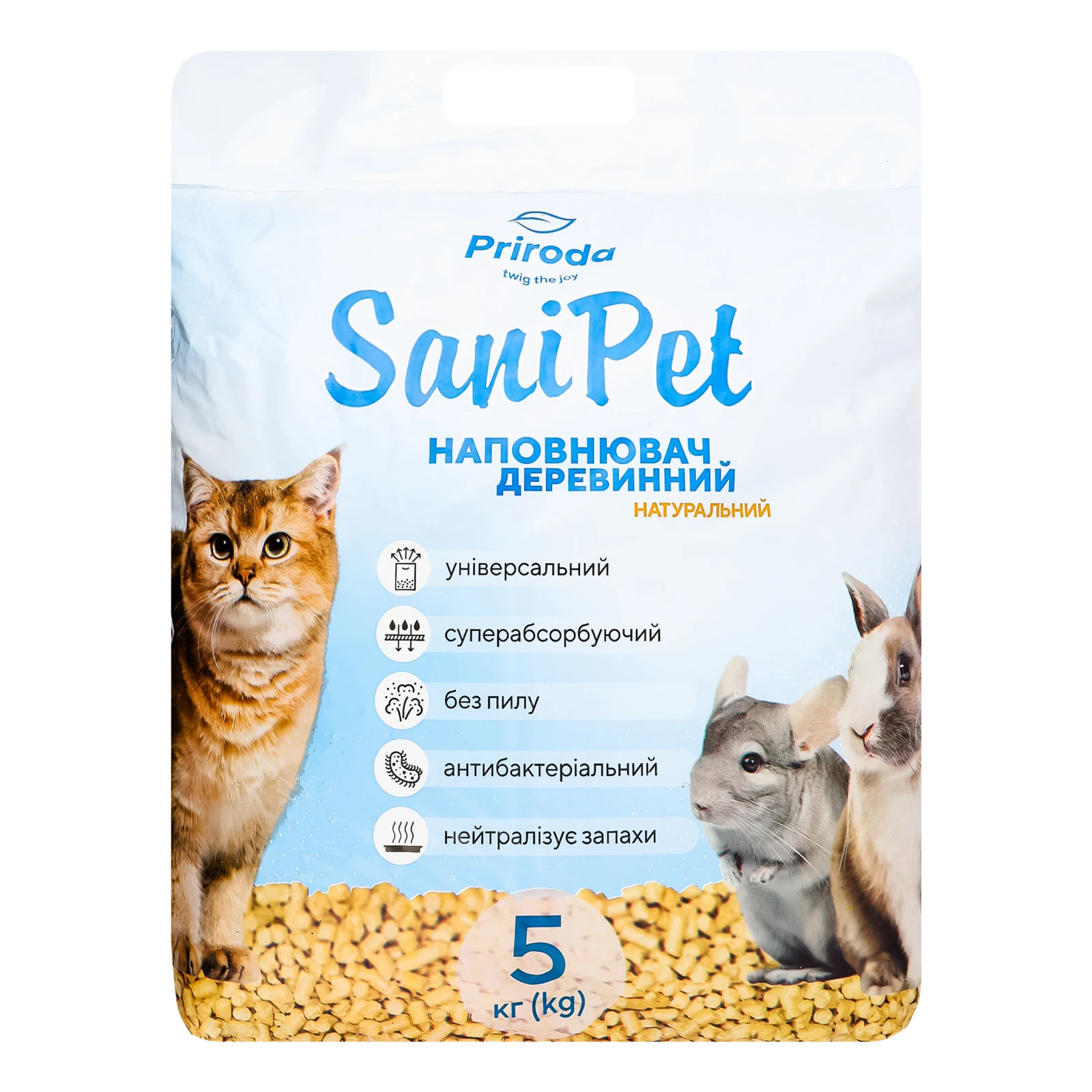 Наповнювач для туалету Природа SaniPet деревинний універсальний 5кг Фото №:1