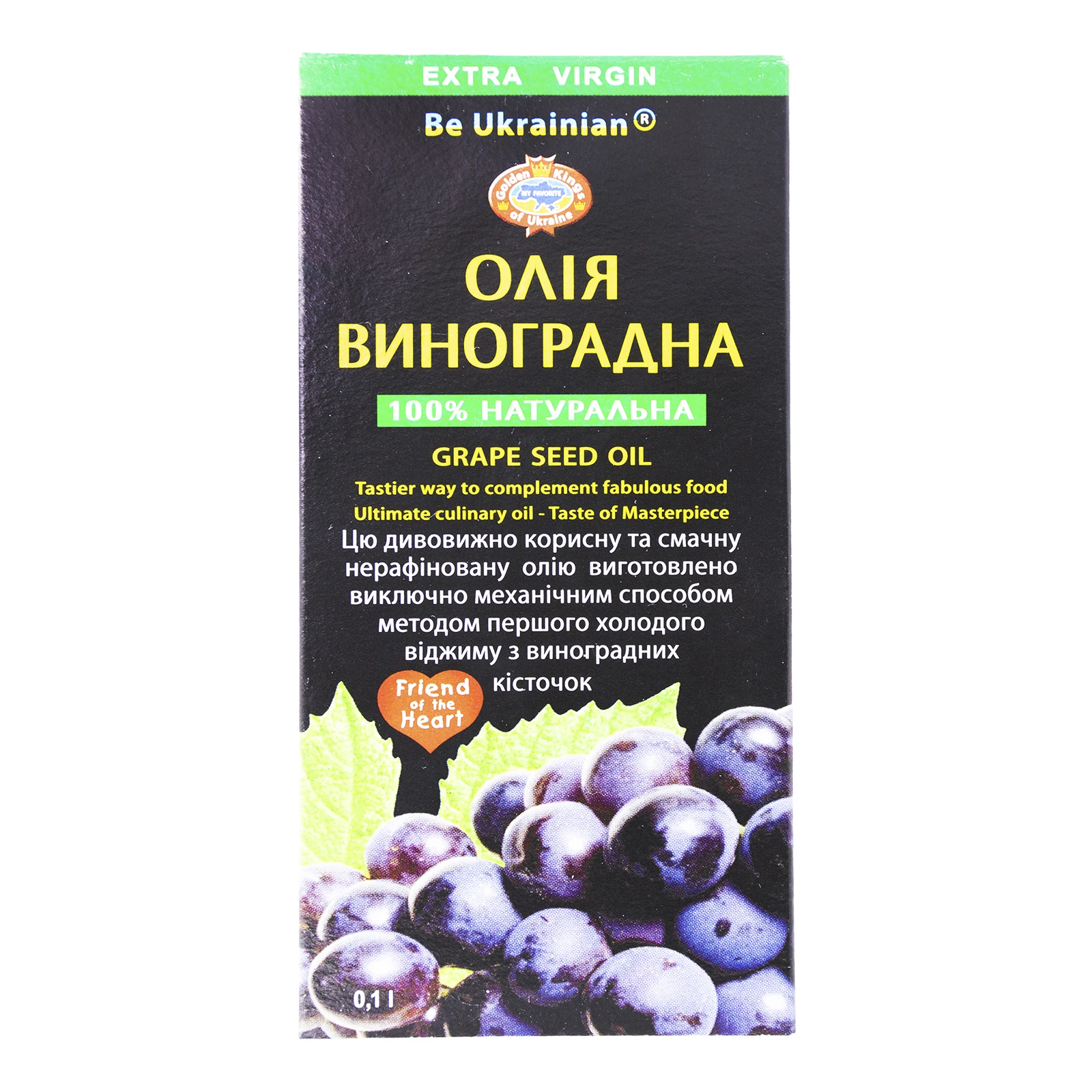 Олія Golden Kings of Ukraine виноградна Extra Virgin першого холодного віджиму нерафінована 100мл Фото №:1