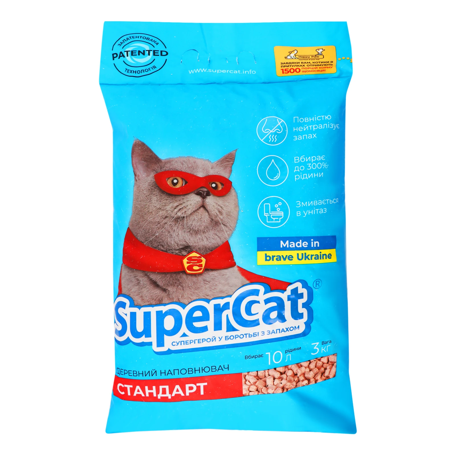 Наповнювач Super Cat для котячого туалету деревний Стандарт 3кг Фото №:1