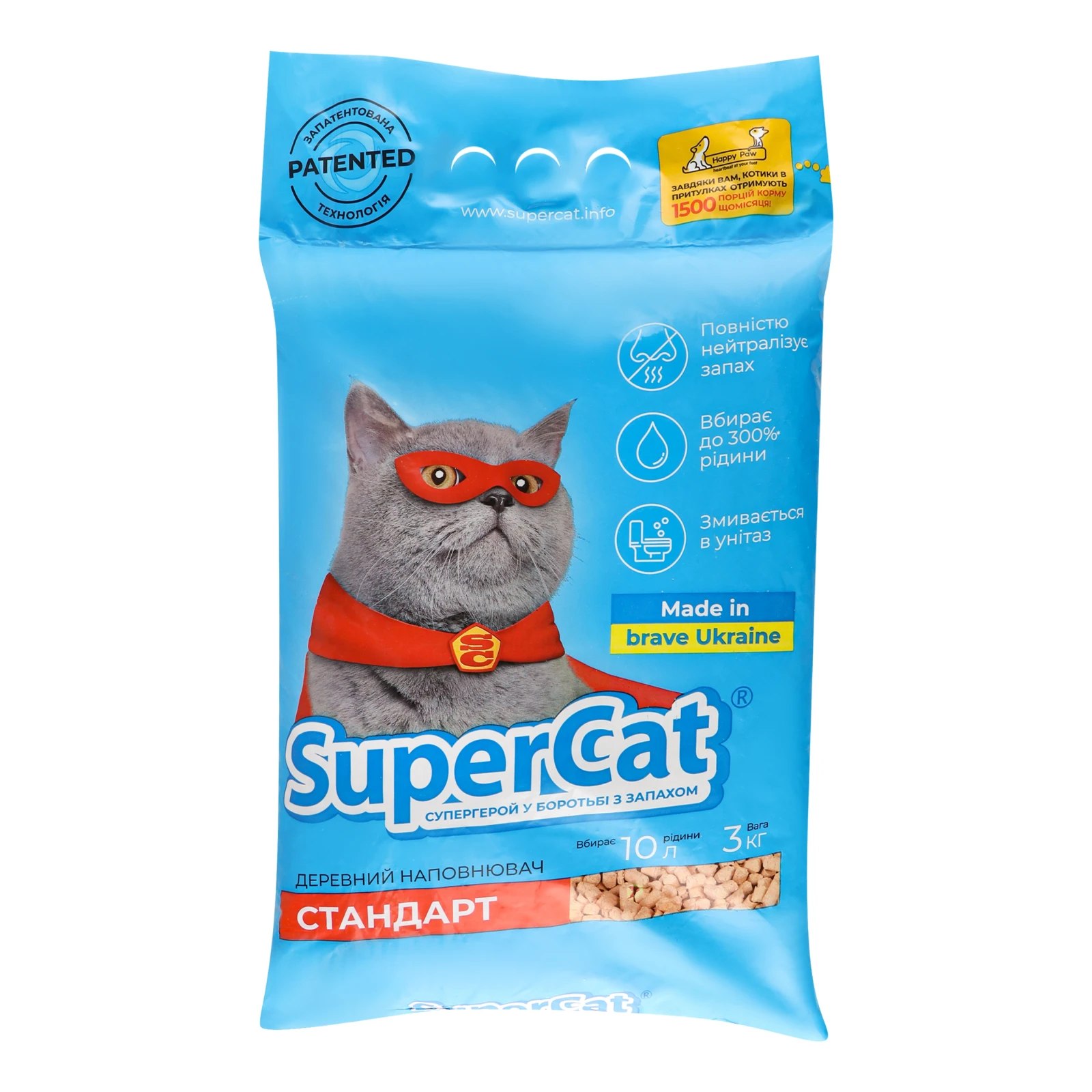 Наповнювач Super Cat для котячого туалету деревний Стандарт 3кг Фото №:1