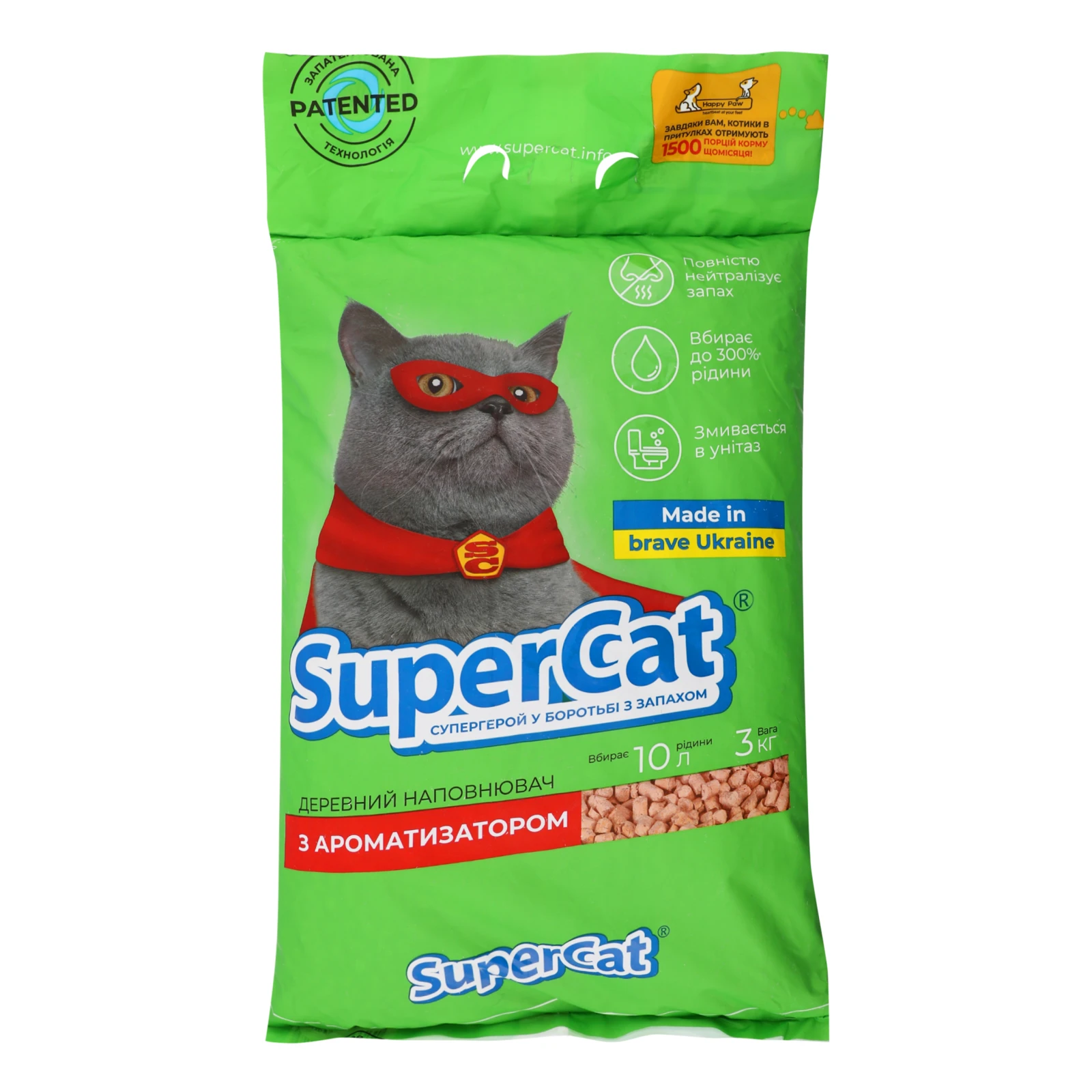 Наповнювач Super Cat для котячого туалету деревний з ароматизатором 3кг Фото навігації №:1