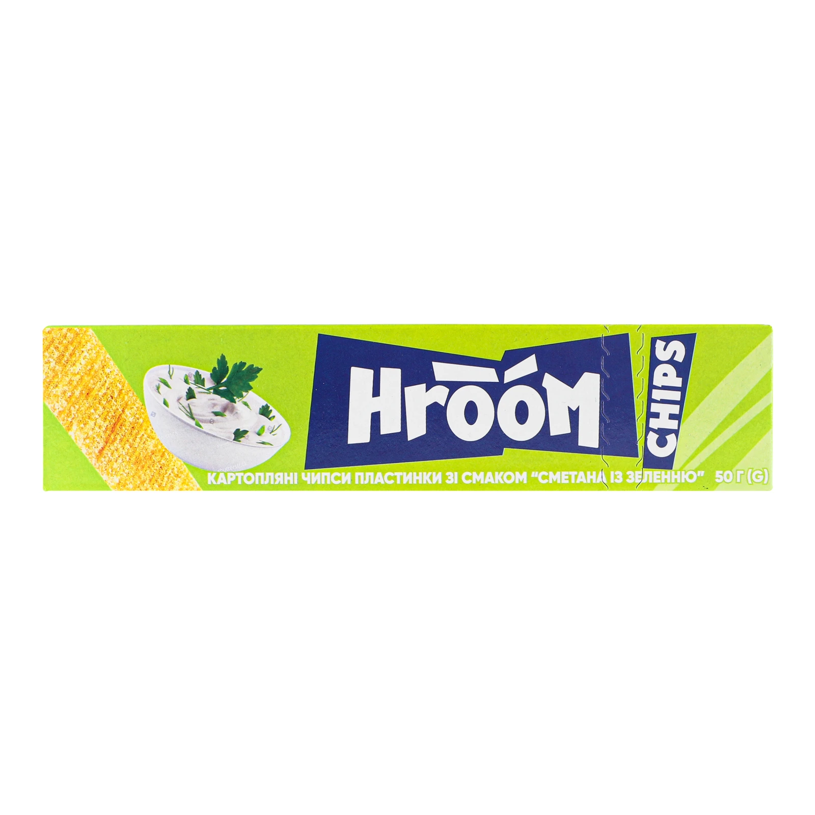 Чипси Hroom 50г зі смаком сметани та зелені коробка Фото №:1