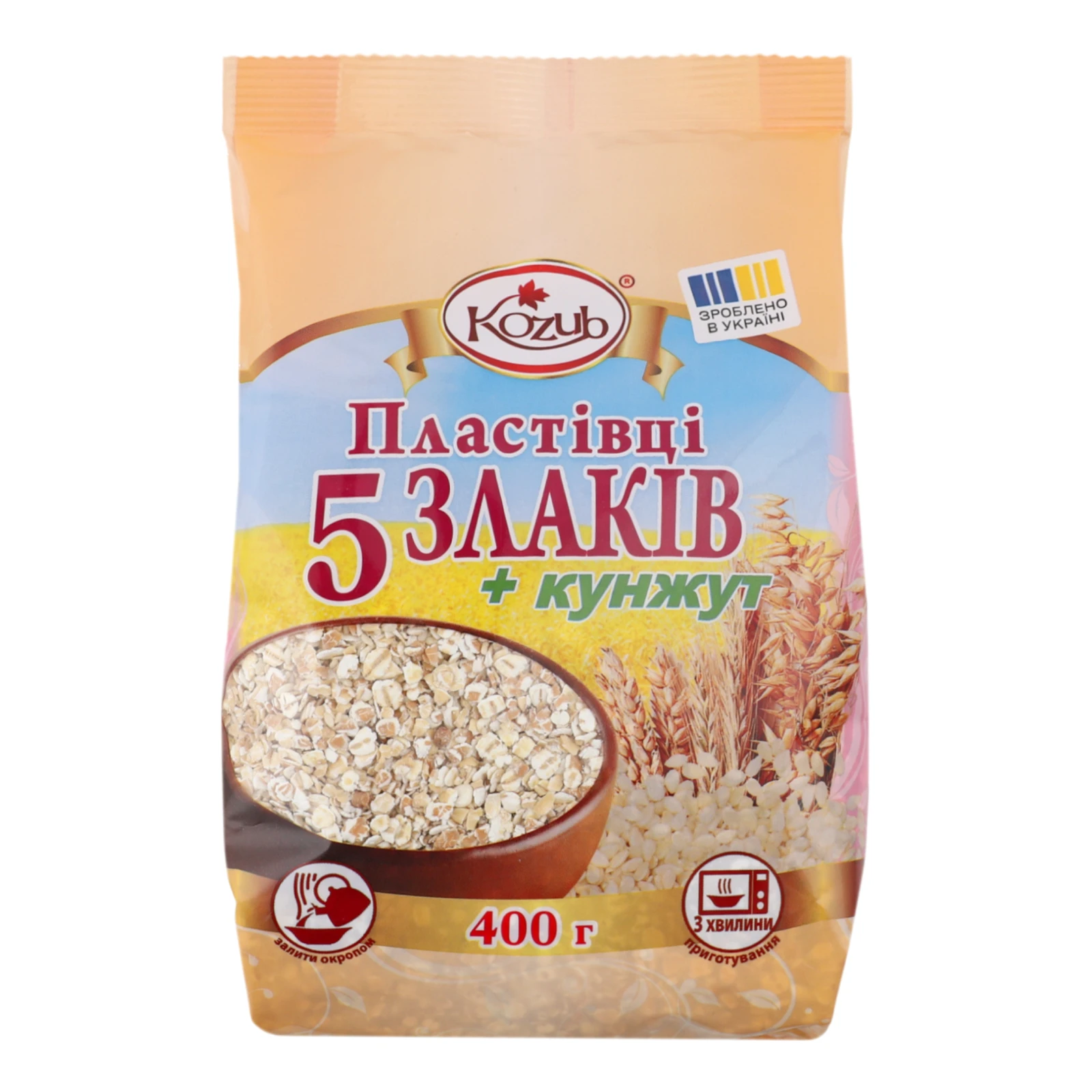 Пластівці Kozub 5 злаків+кунжут миттєвого приготування 400г