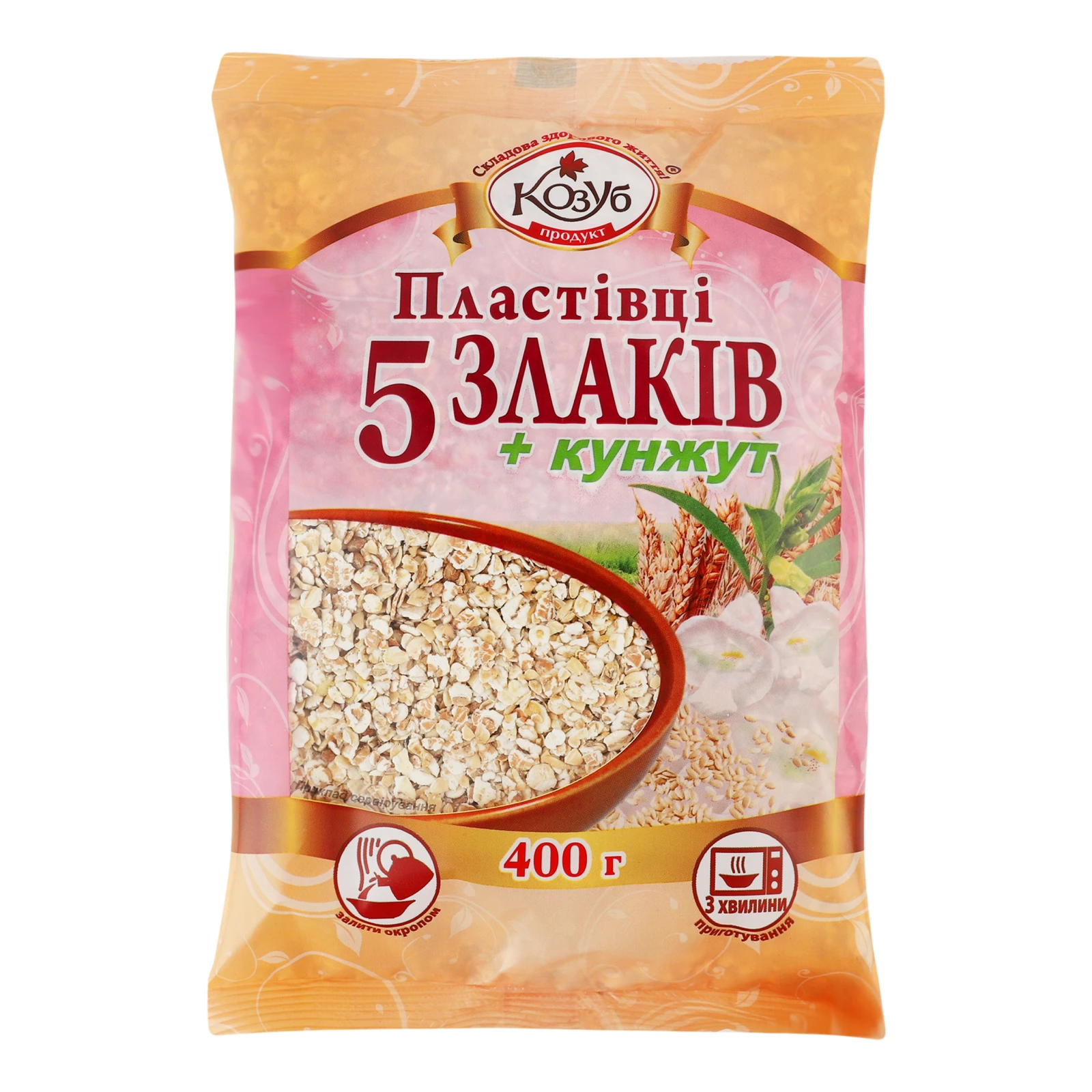 Пластівці Kozub 9 злаків + кунжут миттєвого приготування 400г Фото №:1