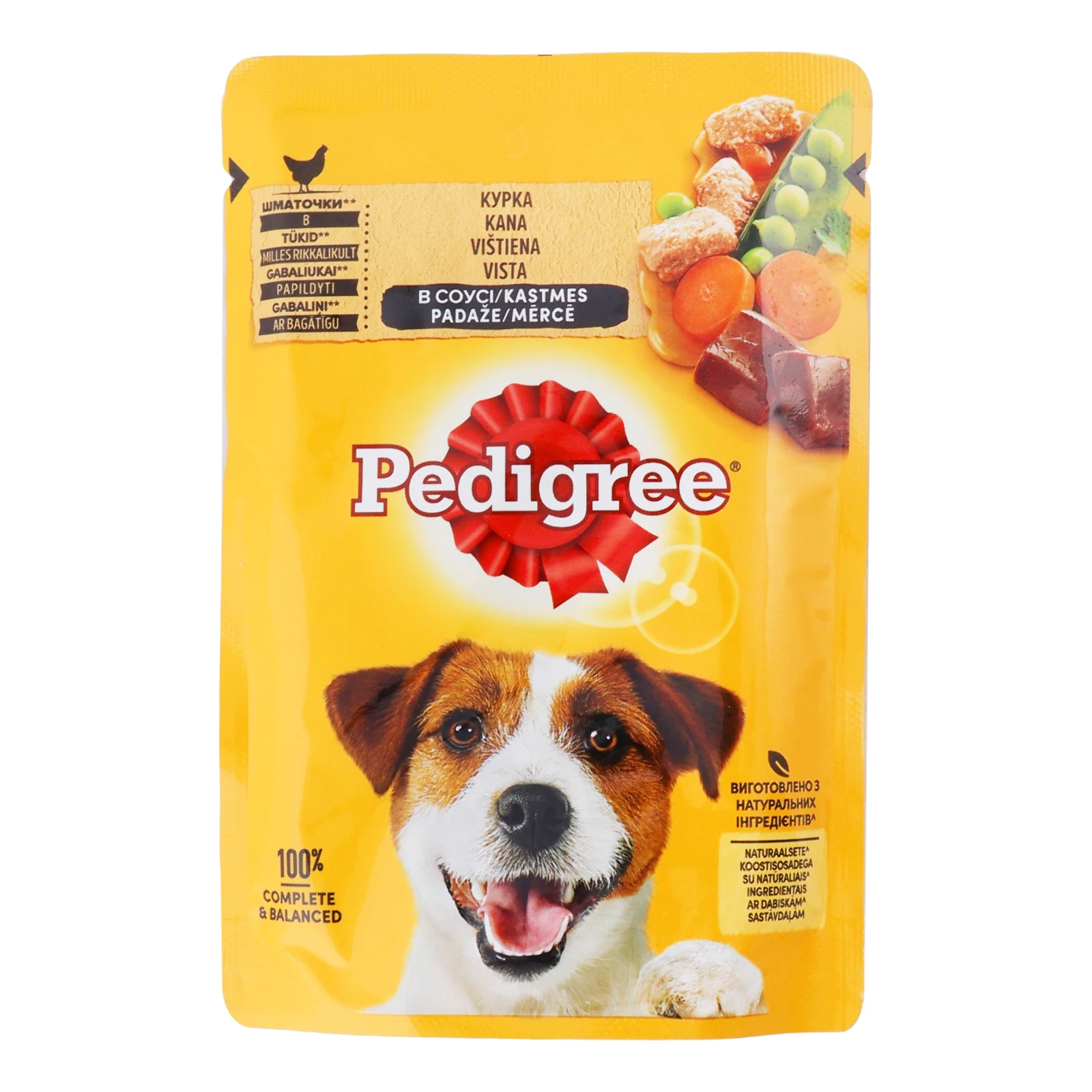Корм консервований Pedigree З куркою в соусі повнораціонний для дорослих собак 100г Фото №:1