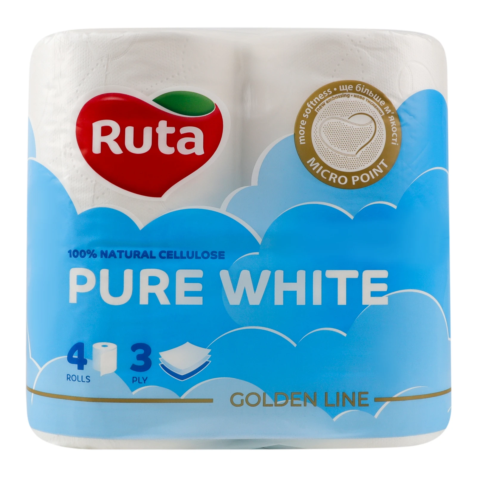 Папір туалетний Ruta Golden line Pure White 3-х шаровий 150 листів 4шт Фото №:1