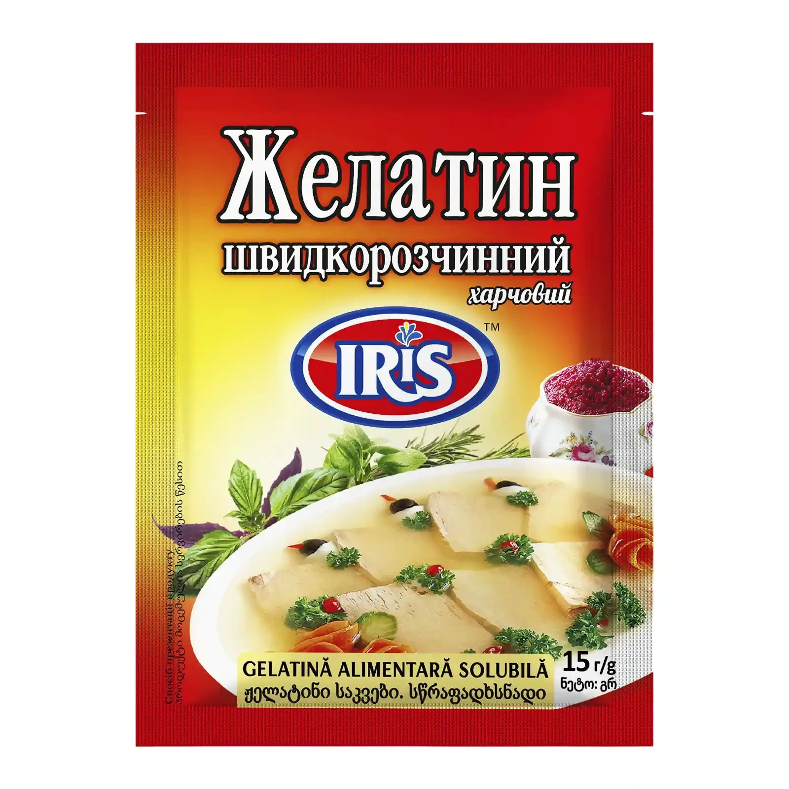 Желатин Iris харчовий швидкорозчинний 15г Фото №:1