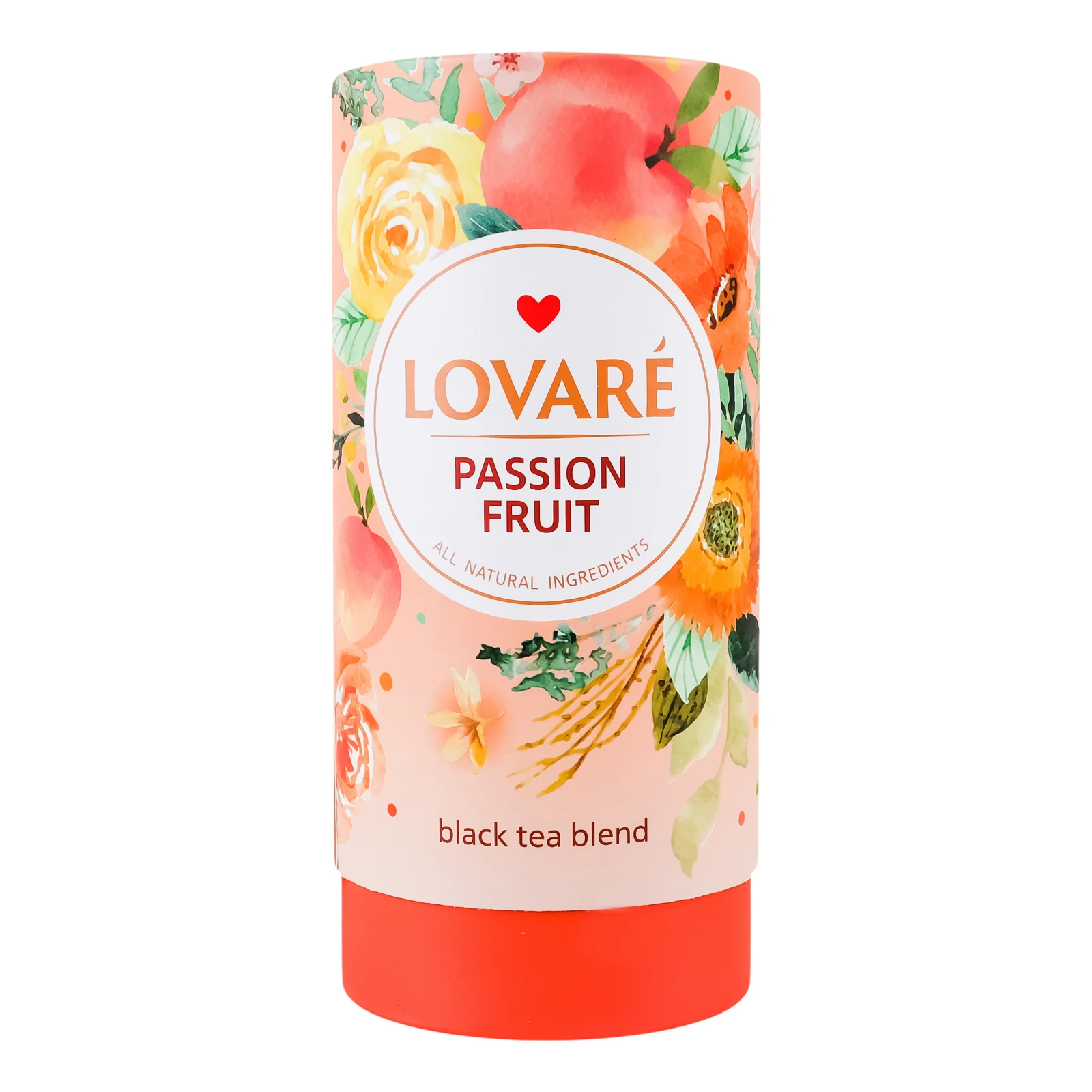 Чай Lovare Пристрасний фрукт чорний листовий з шматочками фруктів пелюстками квітів та ароматом персика і маракуї 80г Фото №:1