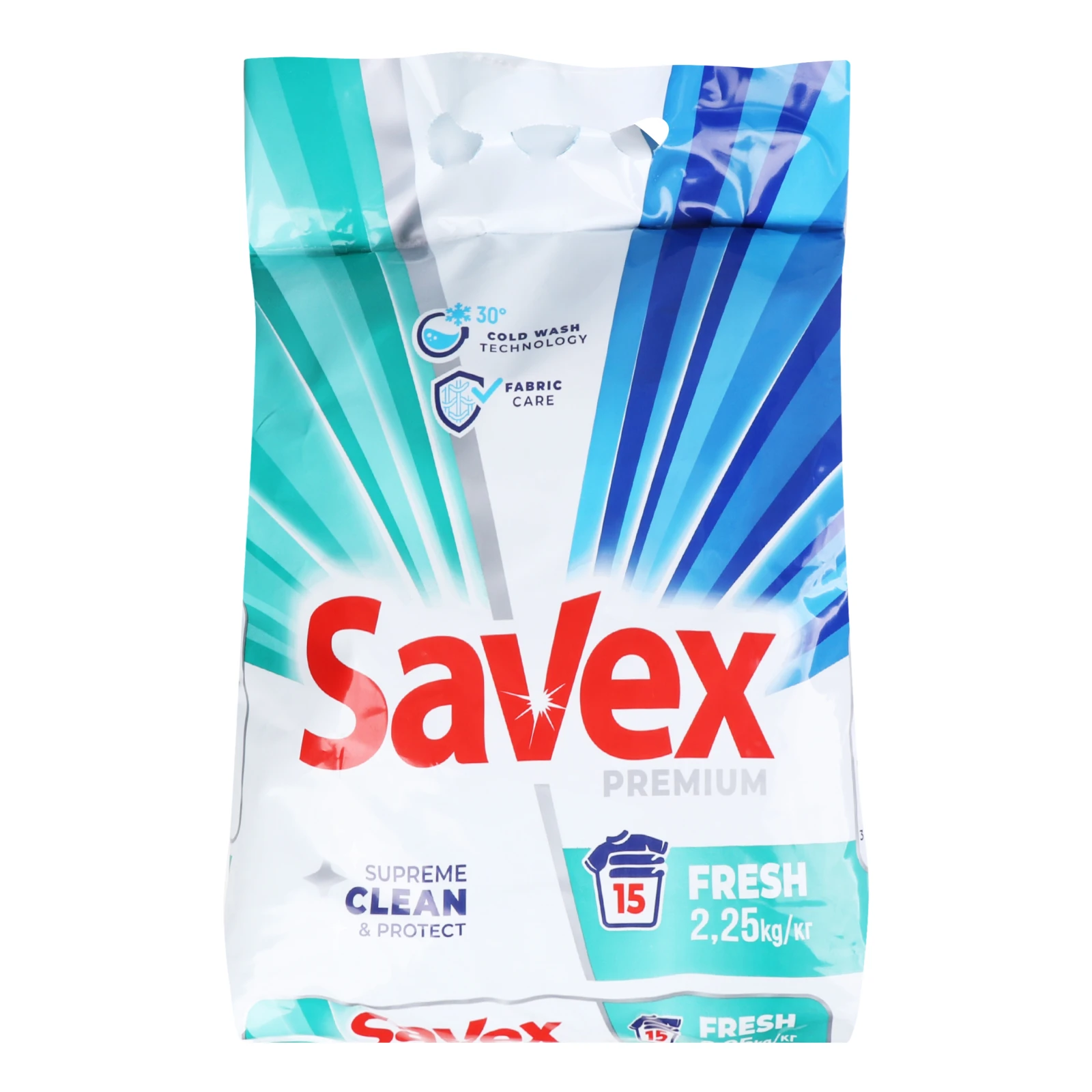 Засіб миючий Savex Premium Fresh порошкоподібний для автоматичного та ручного прання 2.25кг Фото №:1