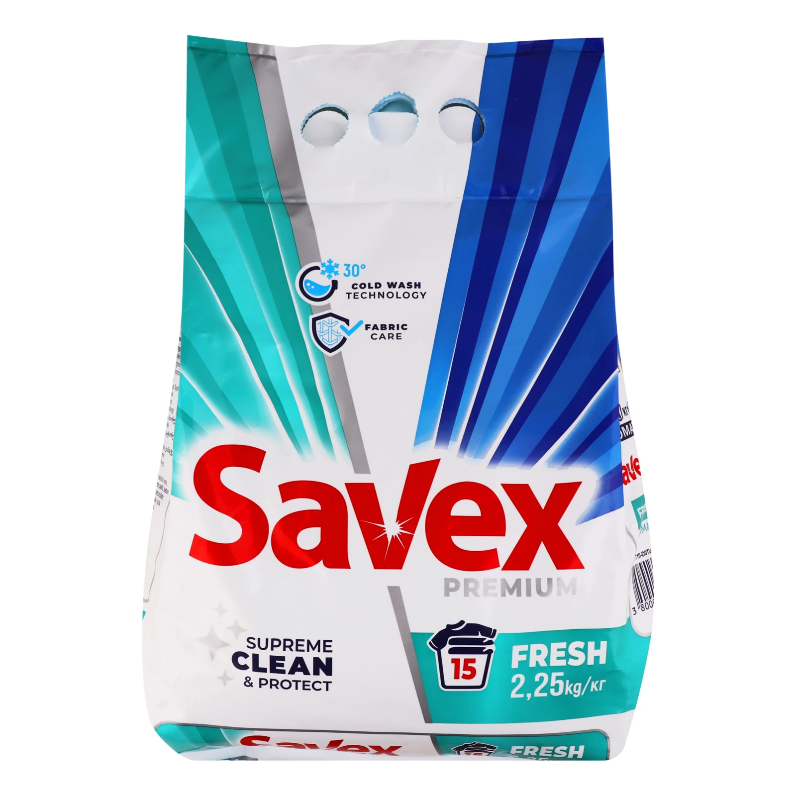 Засіб миючий Savex Premium Fresh порошкоподібний для автоматичного та ручного прання 2.25кг Фото навігації №:1