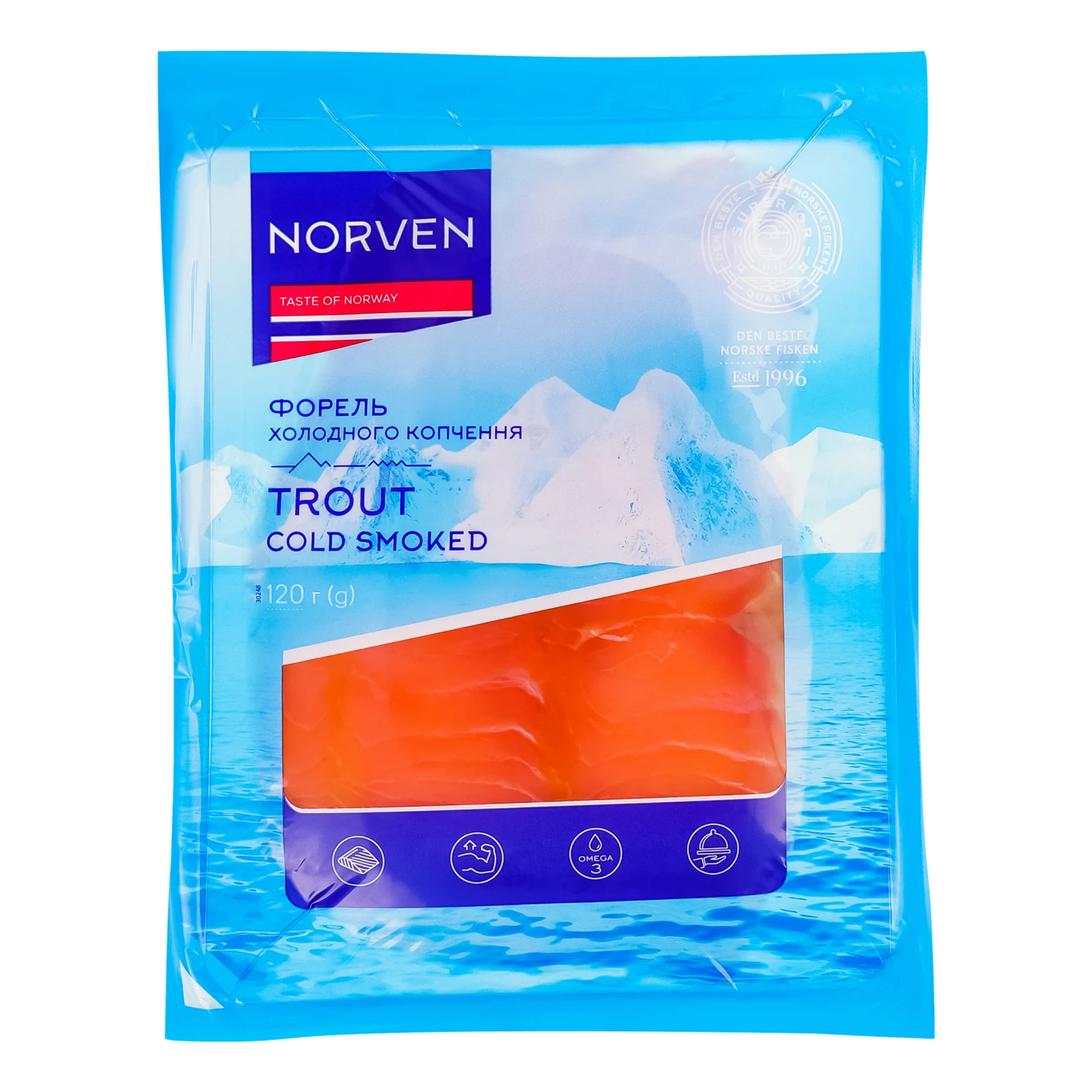 Форель Norven холодного копчення перший сорт нарізка 120г Фото №:1