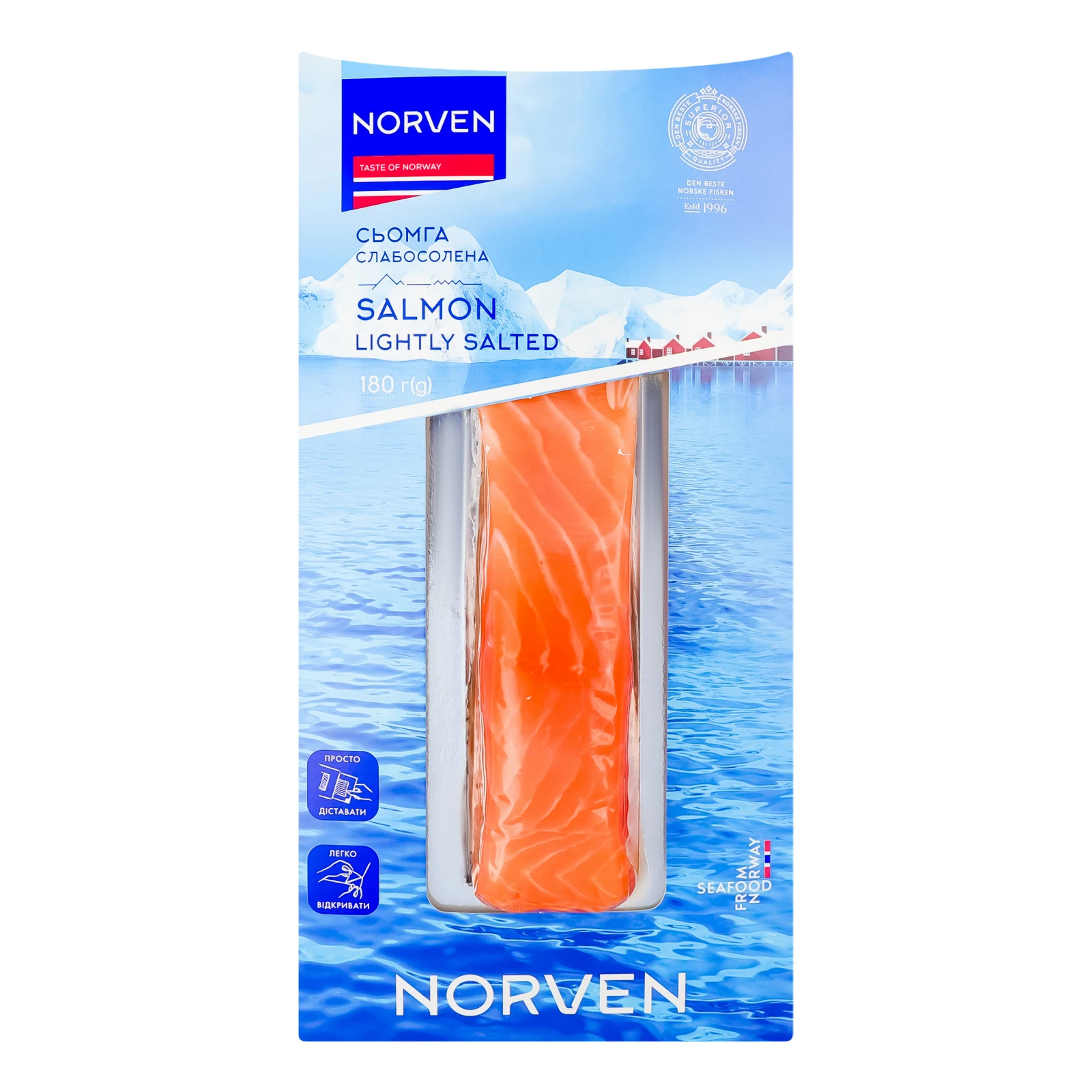 Сьомга Norven слабосолена філе-шматок на шкірі 180г Фото №:1