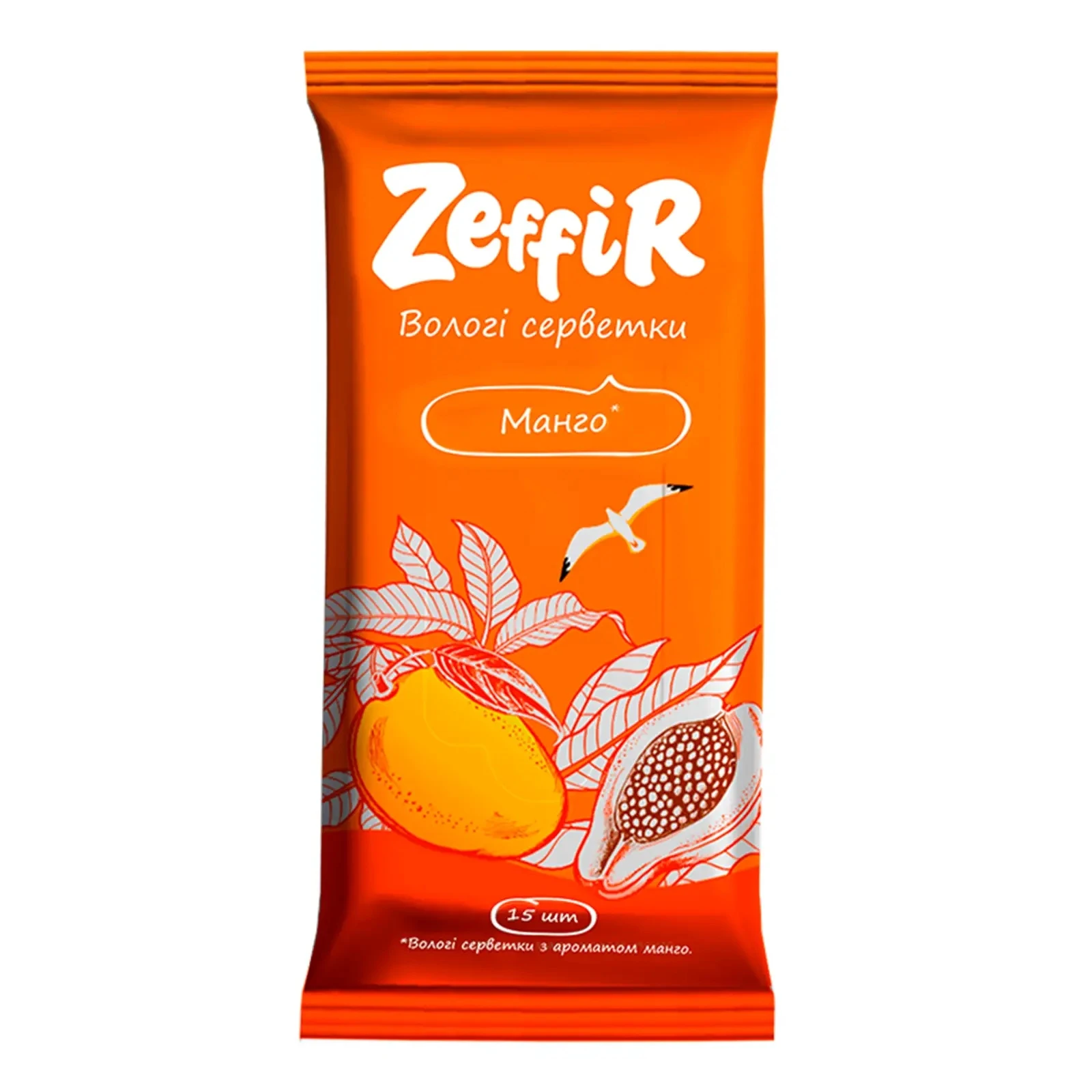 Серветки вологі Zeffir Манго 15шт Фото №:1