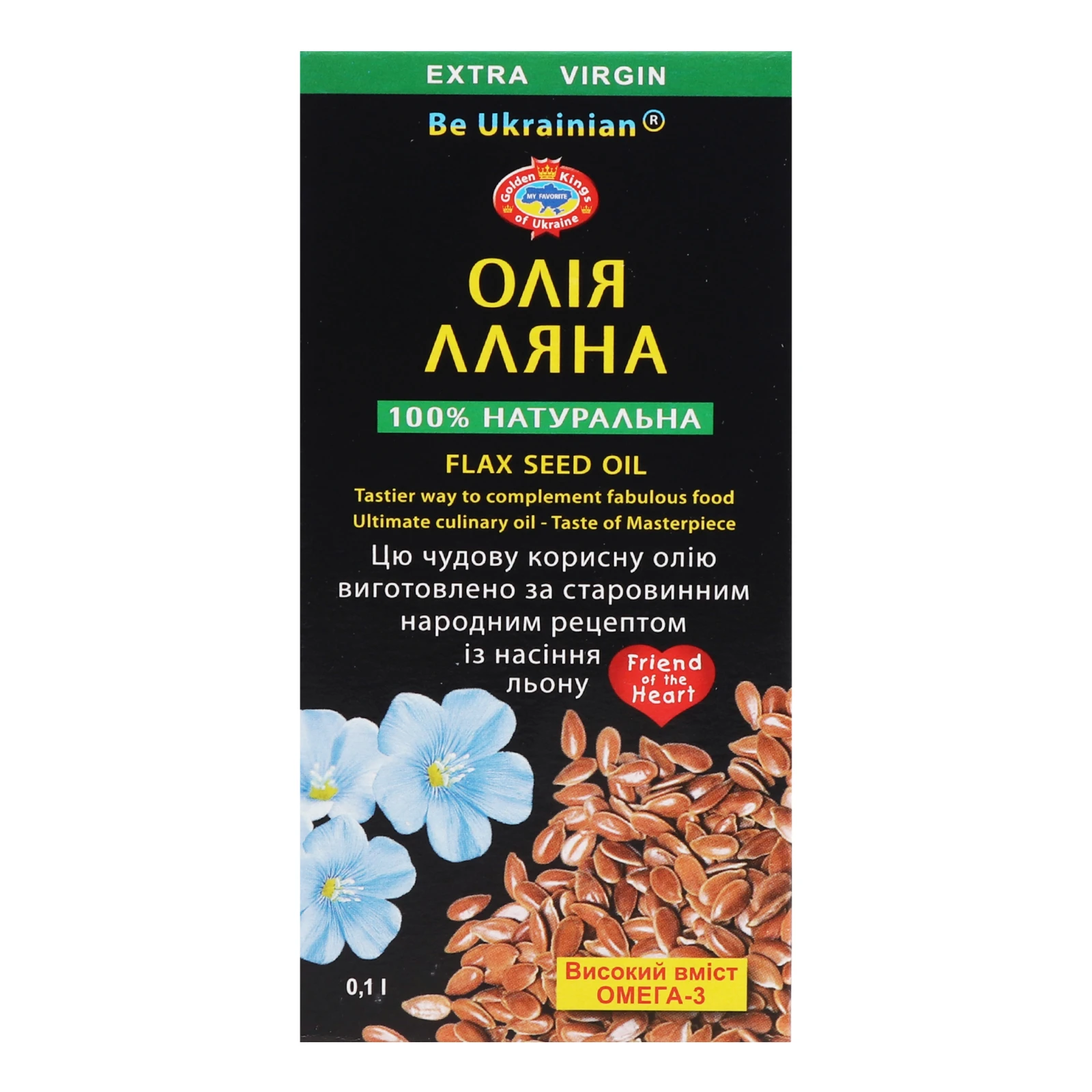 Олія льняна Golden Kings of Ukraine Extra Virgin нерафінована 0.1л Фото №:1
