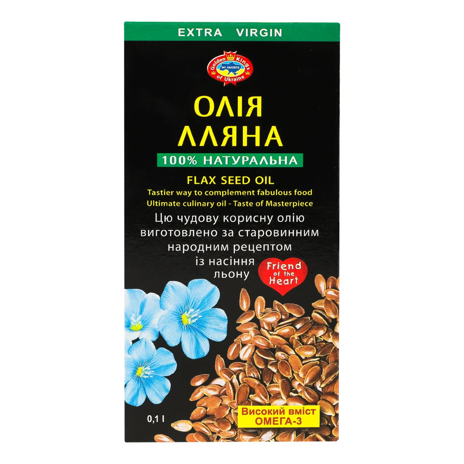 Олія льняна Golden Kings of Ukraine Extra Virgin нерафінована 0.1л Фото №:1