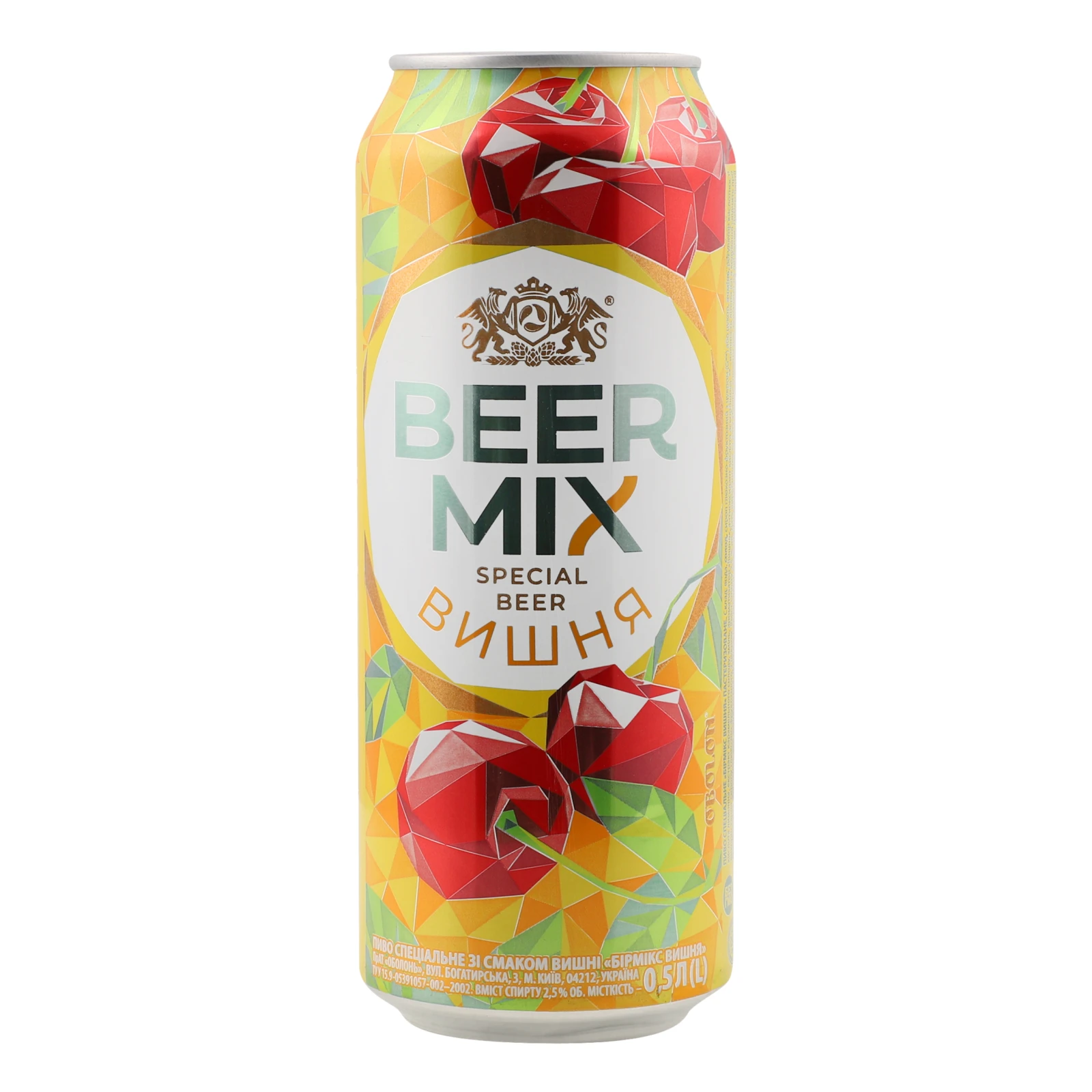 Пиво Оболонь BeerMix спеціальне пастеризоване зі смаком Вишні 2.5% 0.5л Фото №:1