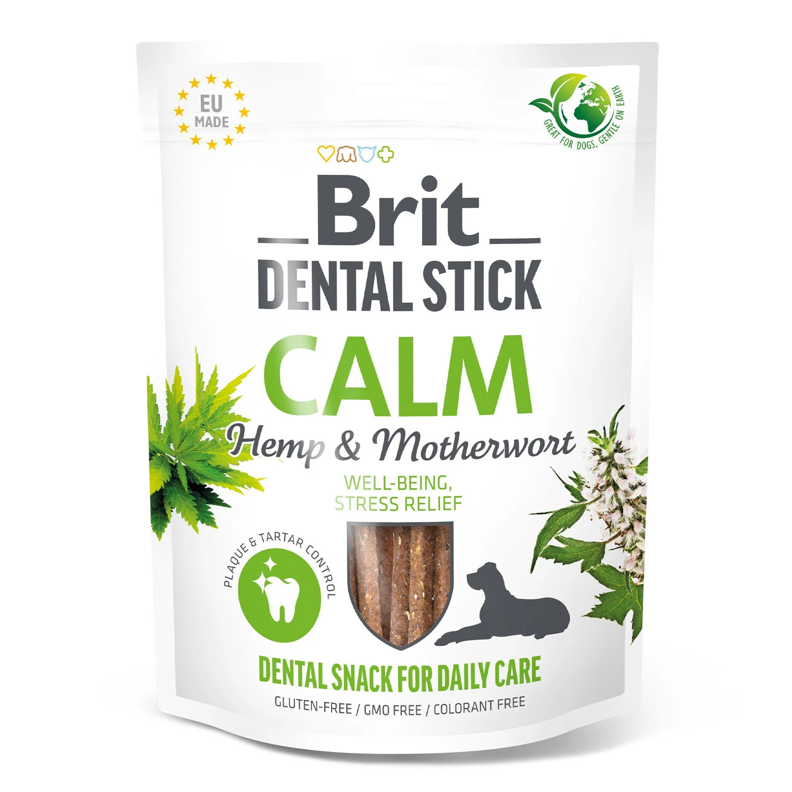 Ласощі для собак Brit Dental Stick Calm заспокійливі конопля і пустирник 7шт 251г