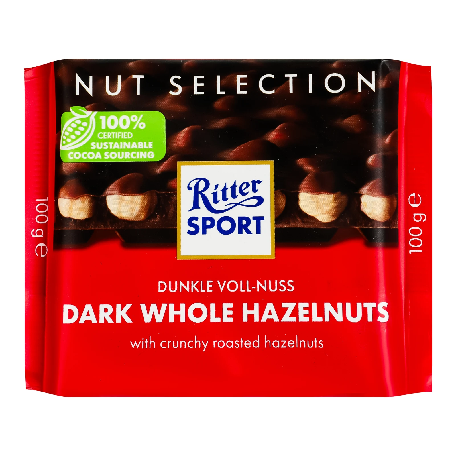 Шоколад Ritter Sport Dunkle Voll-nuss чорний з цілими лісовими горіхами 100г Фото №:1